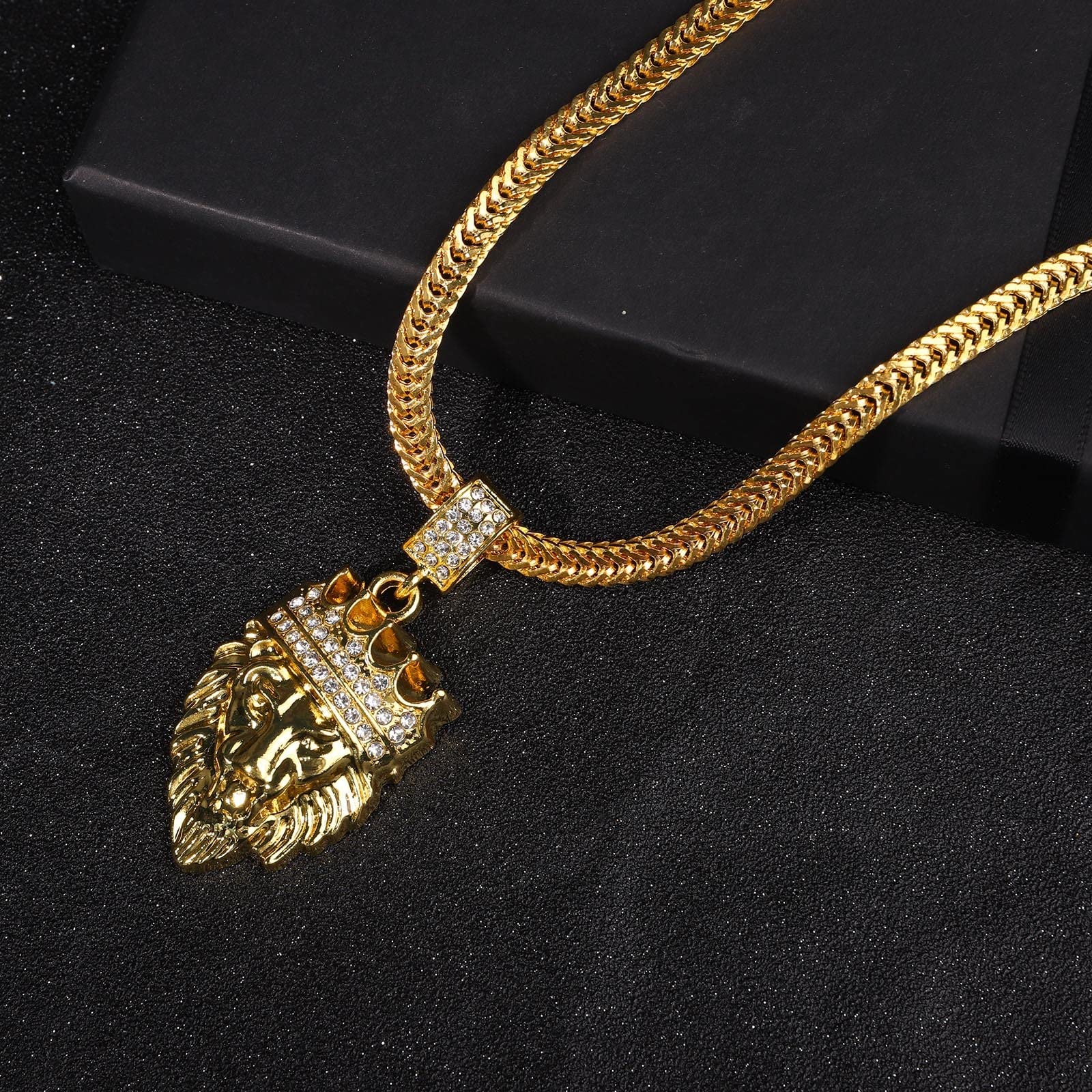 Men's Hip Hop Cuban Link Chain Necklace with Rhinestones & Pendant - Gold Iced Out Jewelry for Rappers & Streetwear Fashion (One Size) | Perfect for Parties, Concerts & Urban Style