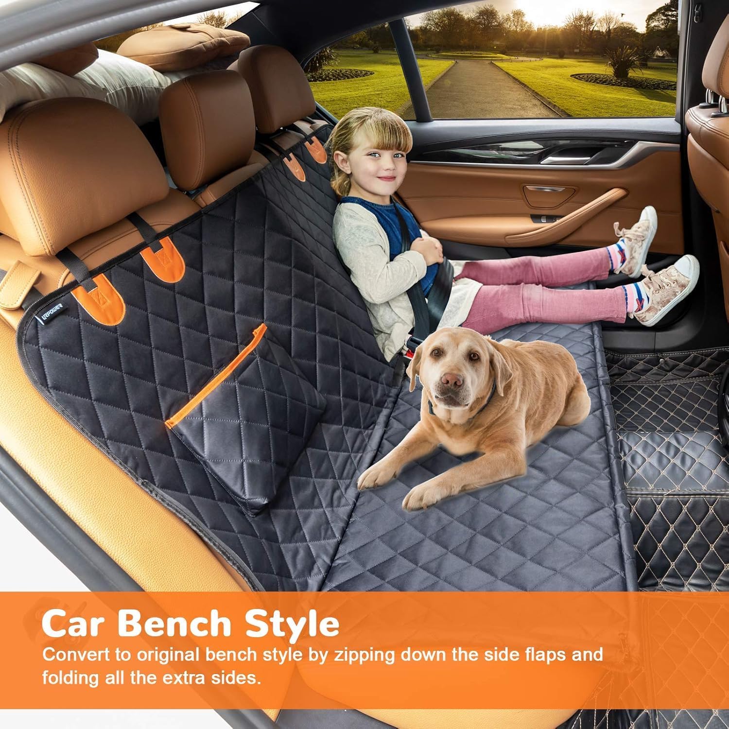 WIDE MART Waterproof Dog Car Seat Cover - Scratch Proof Pet Hammock with Quilted Padding for Hatchback Vehicles (Black) | Protects Back Seats from Pet Hair & Mud During Road Trips & Daily Commutes