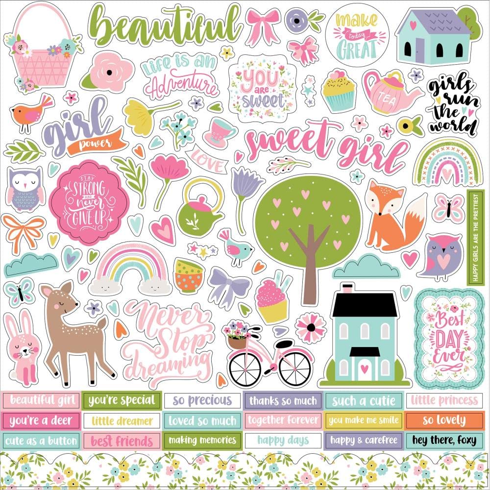 Echo Park Paper All About a Girl 12x12 Scrapbook Collection Kit with Cardstock Elements Sticker Sheets - Perfect for DIY Scrapbooking, Memory Albums, and Paper Crafting Projects