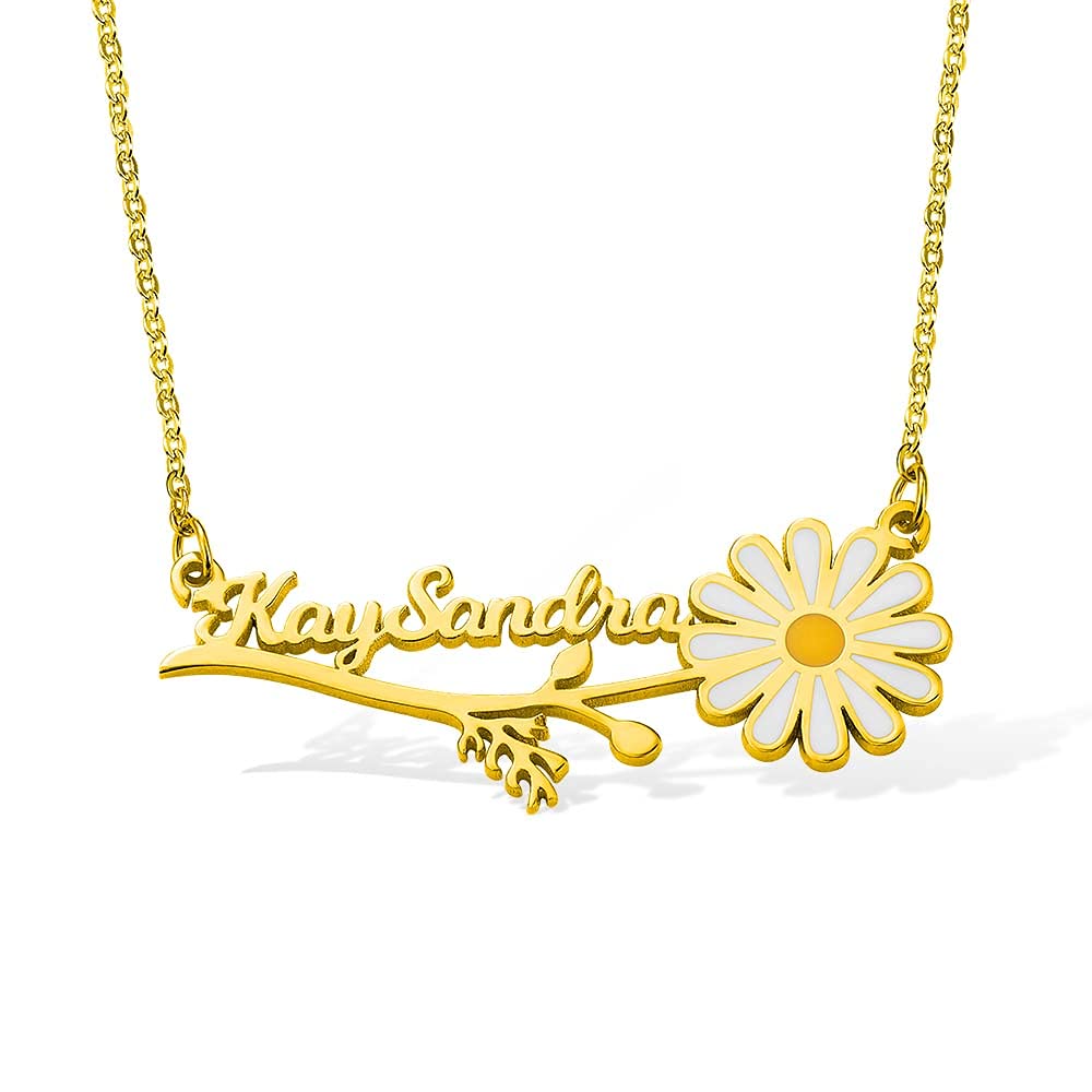 Sterling Silver Personalized Daisy Flower Name Necklace - Custom Engraved Gold Plated Pendant Jewelry for Women, Girls, Mom - Perfect Birthday Gift, Mother's Day Present & Anniversary Keepsake (Great for Everyday Wear, Date Nights & Special Occasions)