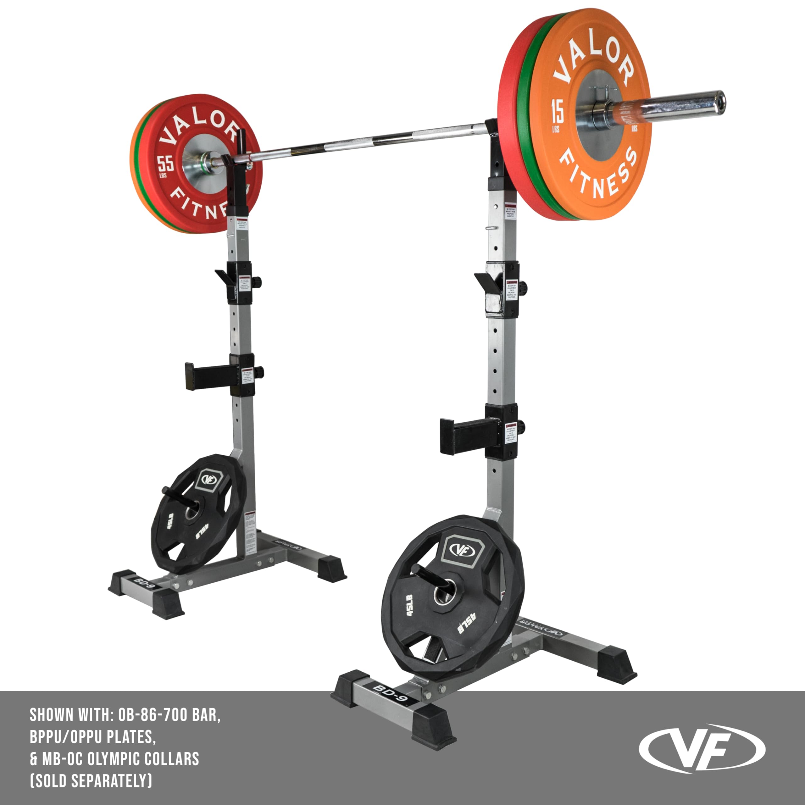 Valor Fitness Squat Stands - Heavy Duty Adjustable Squat Rack for Home Gym & Strength Training | Perfect for Squats, Bench Press & Weightlifting Exercises