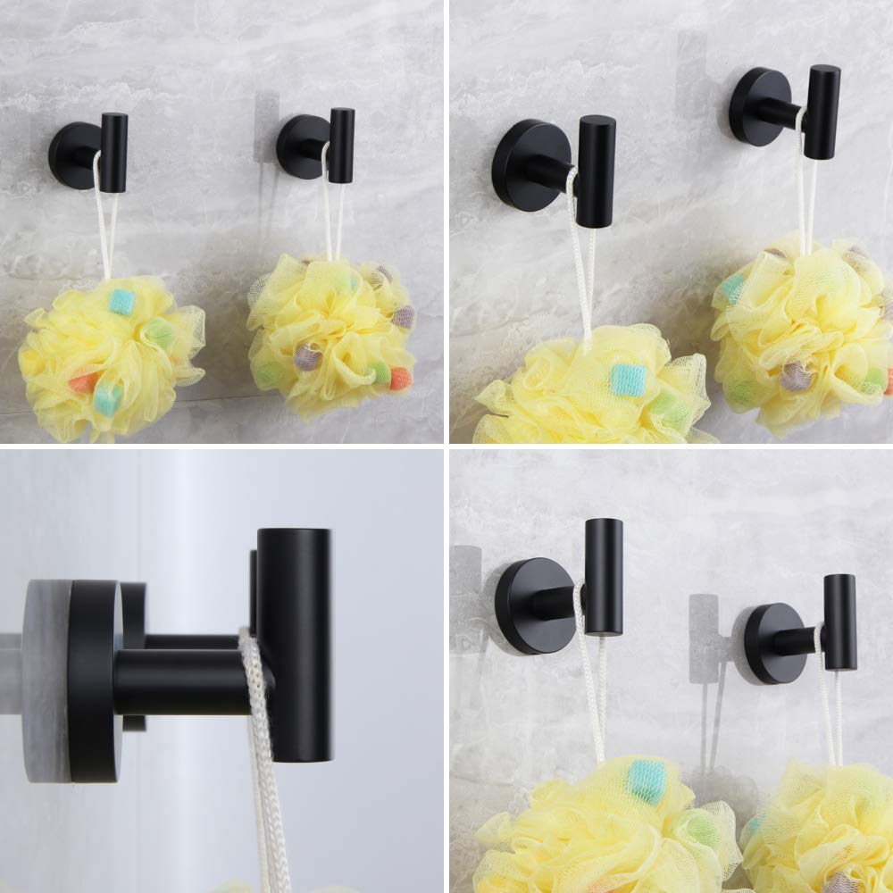 Premium Matte Black Bathroom Accessories Set - 3-Piece SUS 304 Stainless Steel Wall Mounted Kit with Toilet Paper Holder & 2 Robe Hooks | Modern Bathroom Hardware for Home, Hotel & Spa Decor