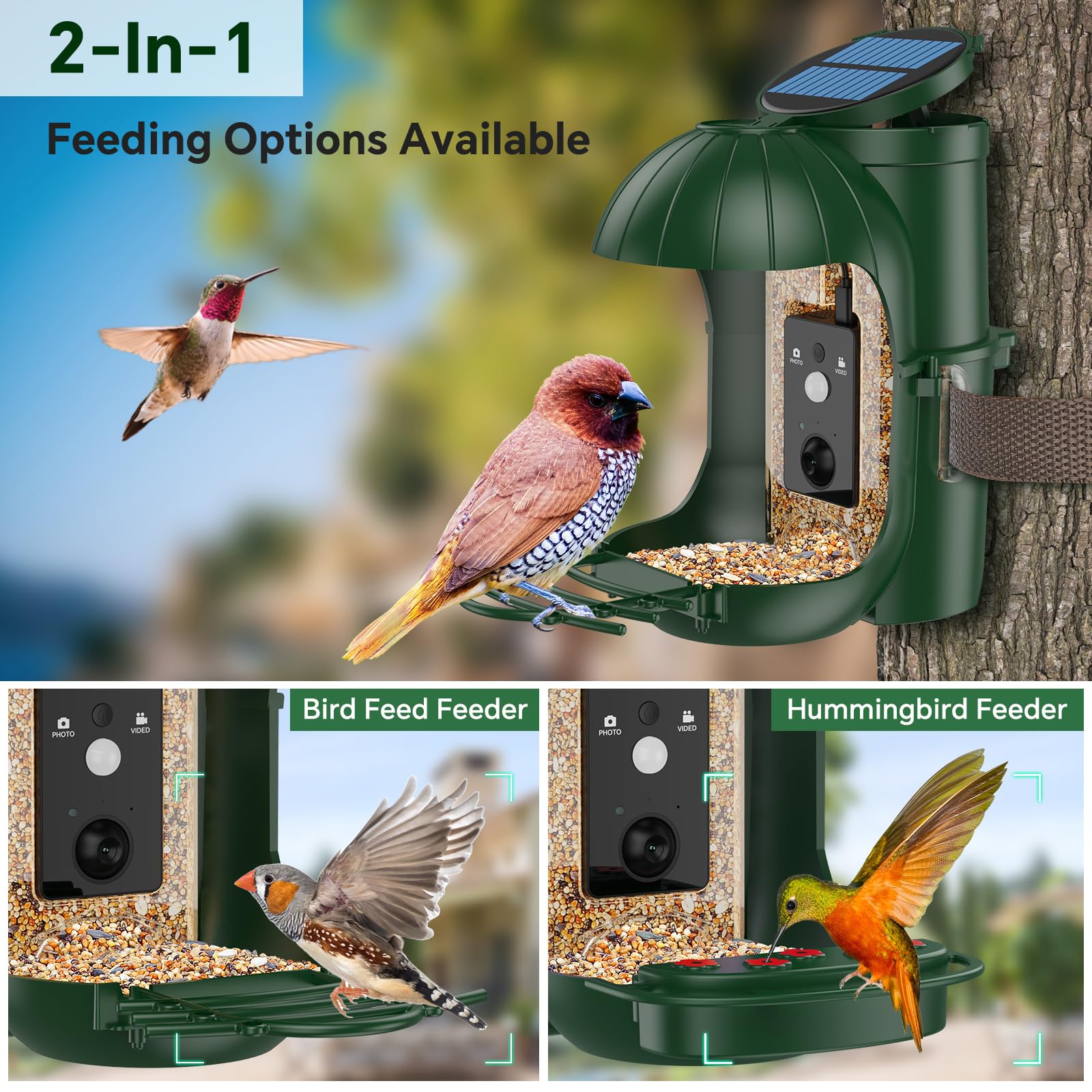 Relassy Smart Bird Feeder with Camera - Solar Powered, Waterproof, 110° Wide Angle HD Camera for Bird Watching | Auto Capture Videos & Photos | Perfect for Backyard, Garden & Nature Lovers