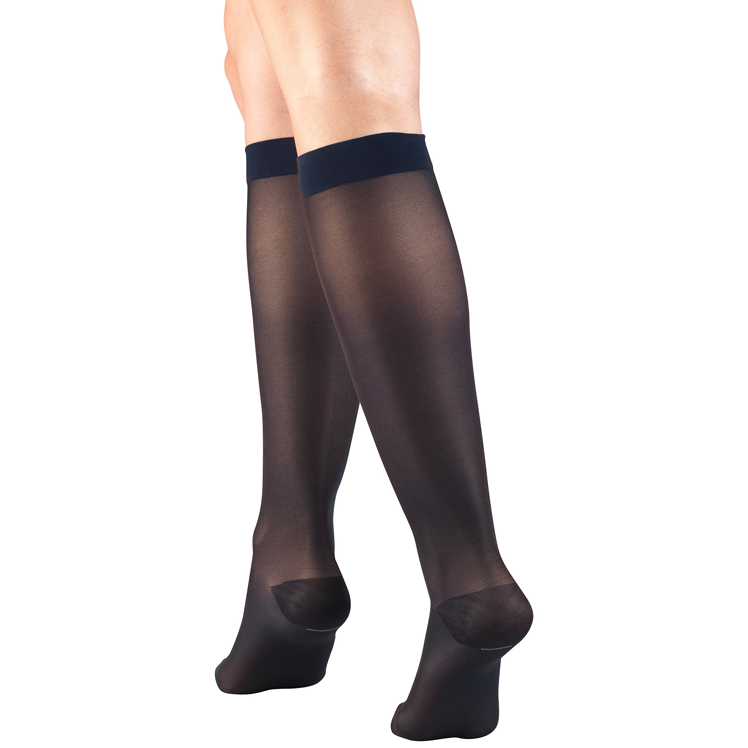 Truform Sheer Compression Stockings 15-20 mmHg - Women's Knee High Support Socks 20 Denier Navy Small - Perfect for Travel, Work & Varicose Vein Relief