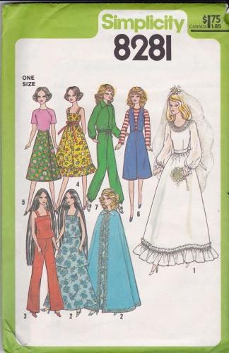 Vintage Barbie Doll Clothing Pattern Wardrobe - Simplicity 8281 1970s Retro Fashion for Collectors & DIY Enthusiasts | Perfect for Doll Restoration, Costume Making & Nostalgic Displays