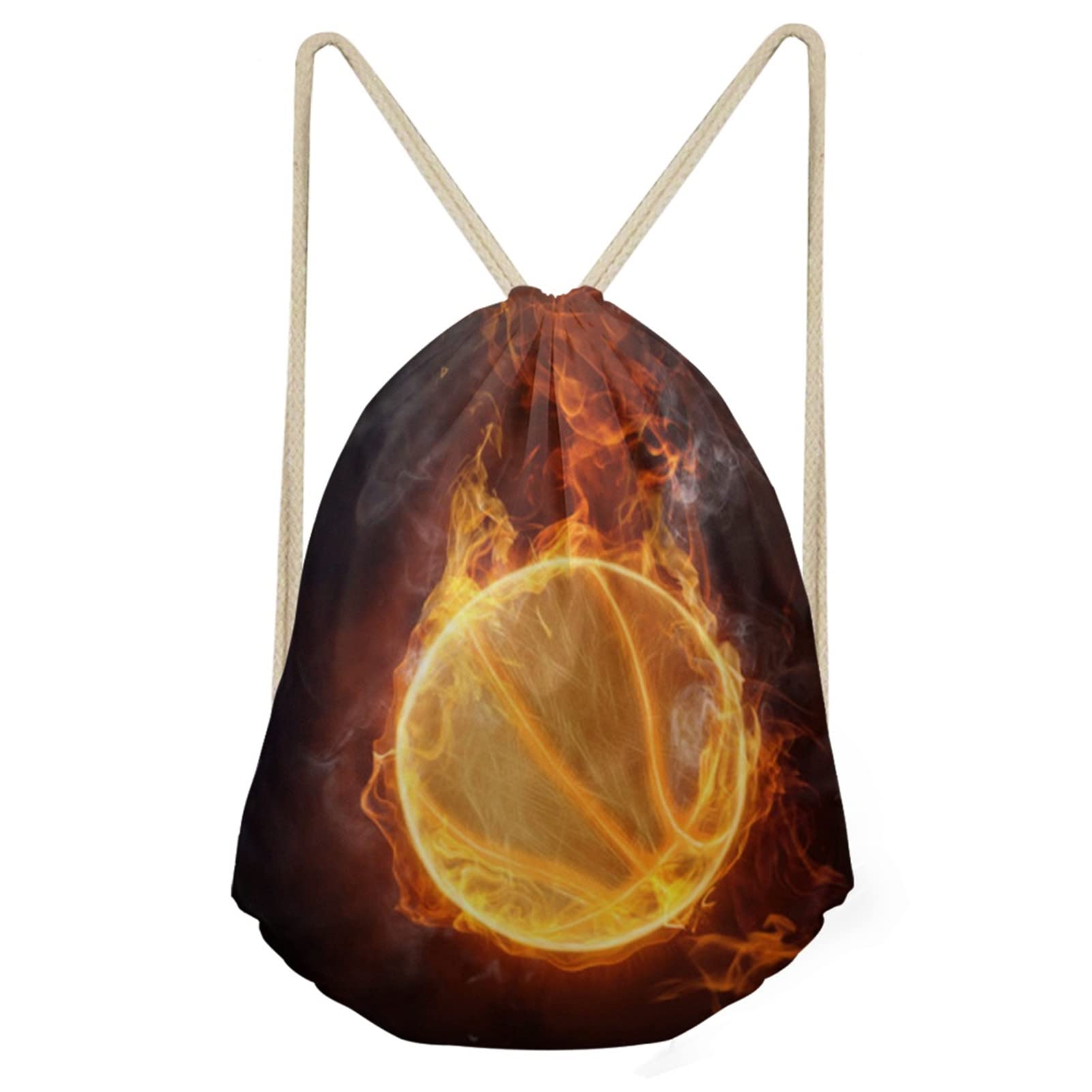 AFPANQZ Basketball Fire Design Drawstring Backpack - Lightweight Sports Gym Bag for Teens & Kids - Perfect for School, Workout, Travel & Outdoor Activities