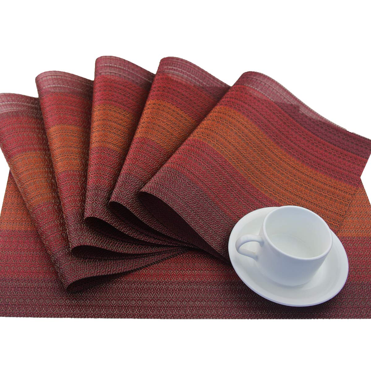 Washable Vinyl Placemats Set of 4 - Easy to Clean Woven Table Mats for Dining Room, Kitchen, Office - Red (Perfect for Everyday Meals, Parties & Spill Protection)