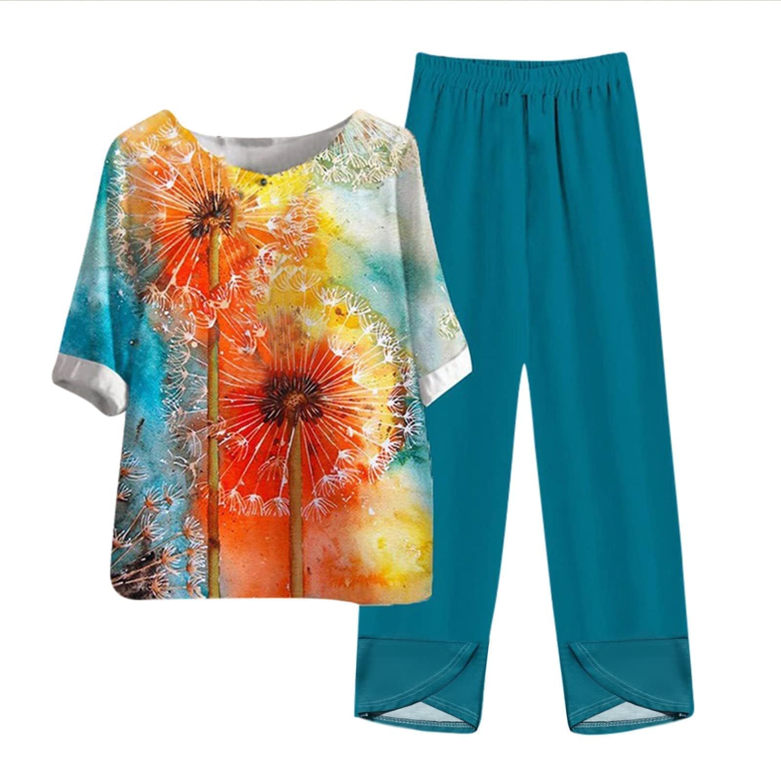 Stylish 2-Piece Linen Outfit for Women - Summer Loose Fit Top & Pants Set - Plus Size Breathable Comfort - Perfect for Beach Vacations, Casual Outings & Summer Travel