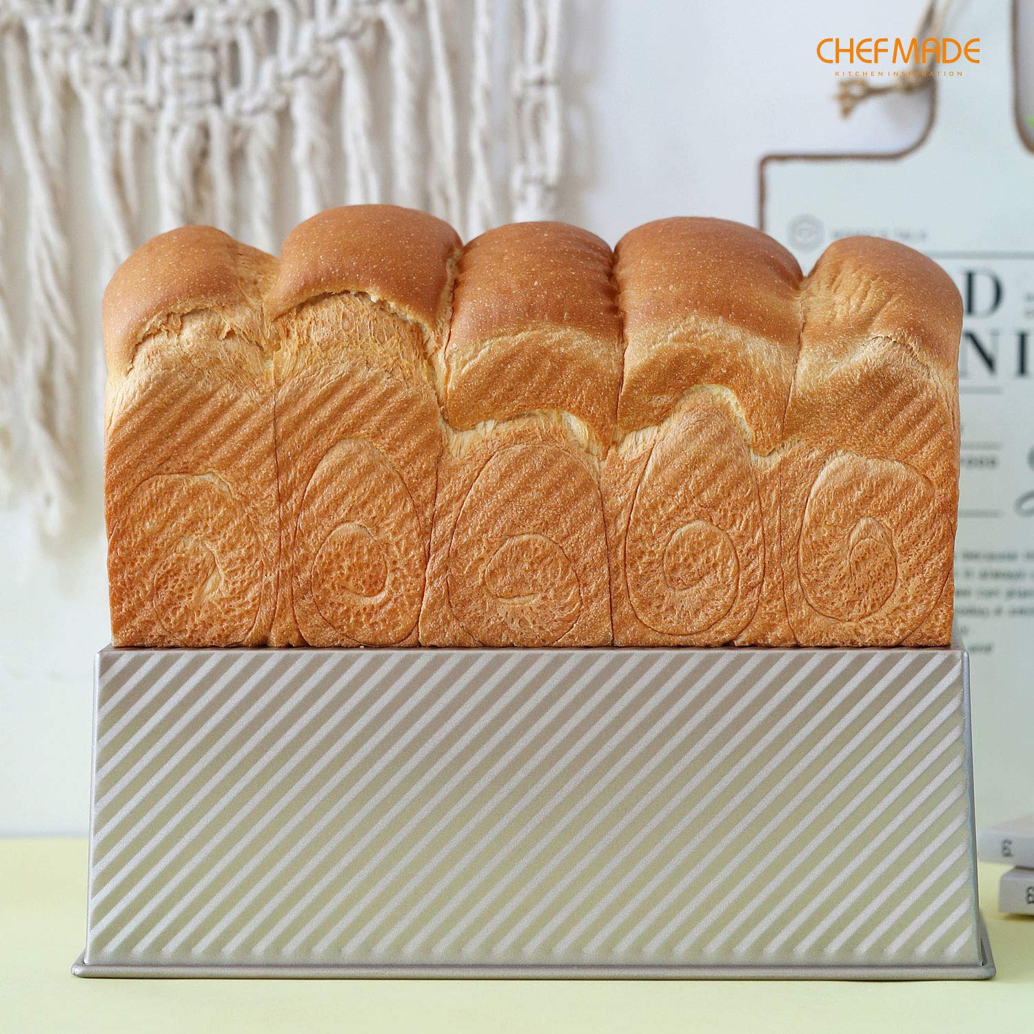 CHEFMADE 2.2Lb Pullman Loaf Pan with Lid - Commercial Grade Non-Stick Carbon Steel Bread Baking Pan for Homemade Sandwich, Toast & Artisan Bread (Champange Gold) | Perfect for Bakeries, Restaurants & Home Baking Enthusiasts