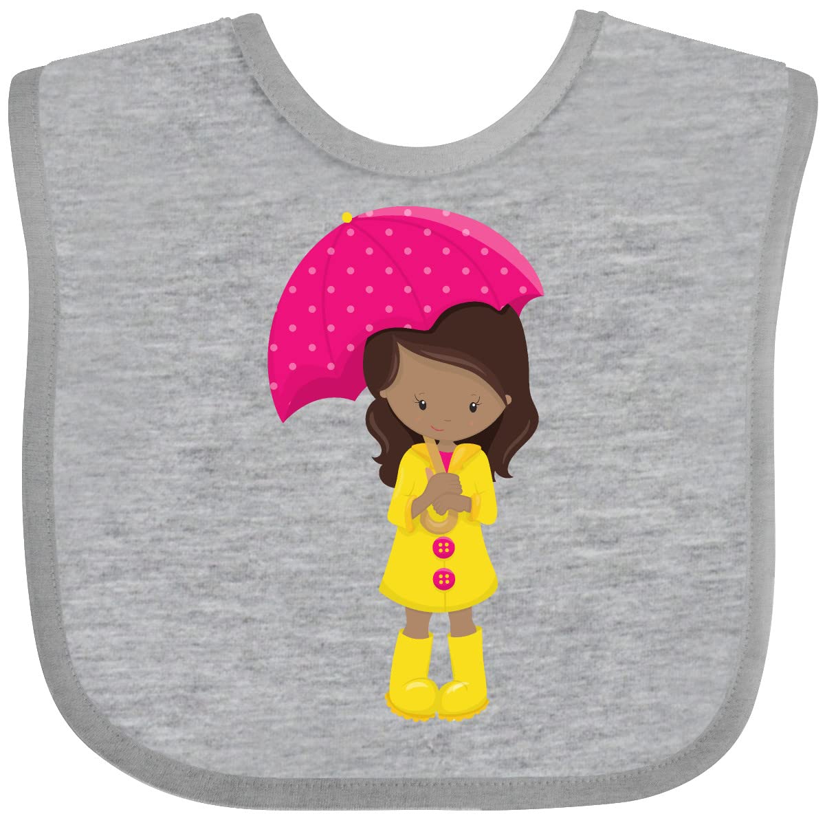 Inktastic African American Girl in Raincoat with Umbrella Baby Bib - Cute & Durable Drool Bib for Infants & Toddlers - Perfect for Mealtime, Playtime & Outdoor Adventures