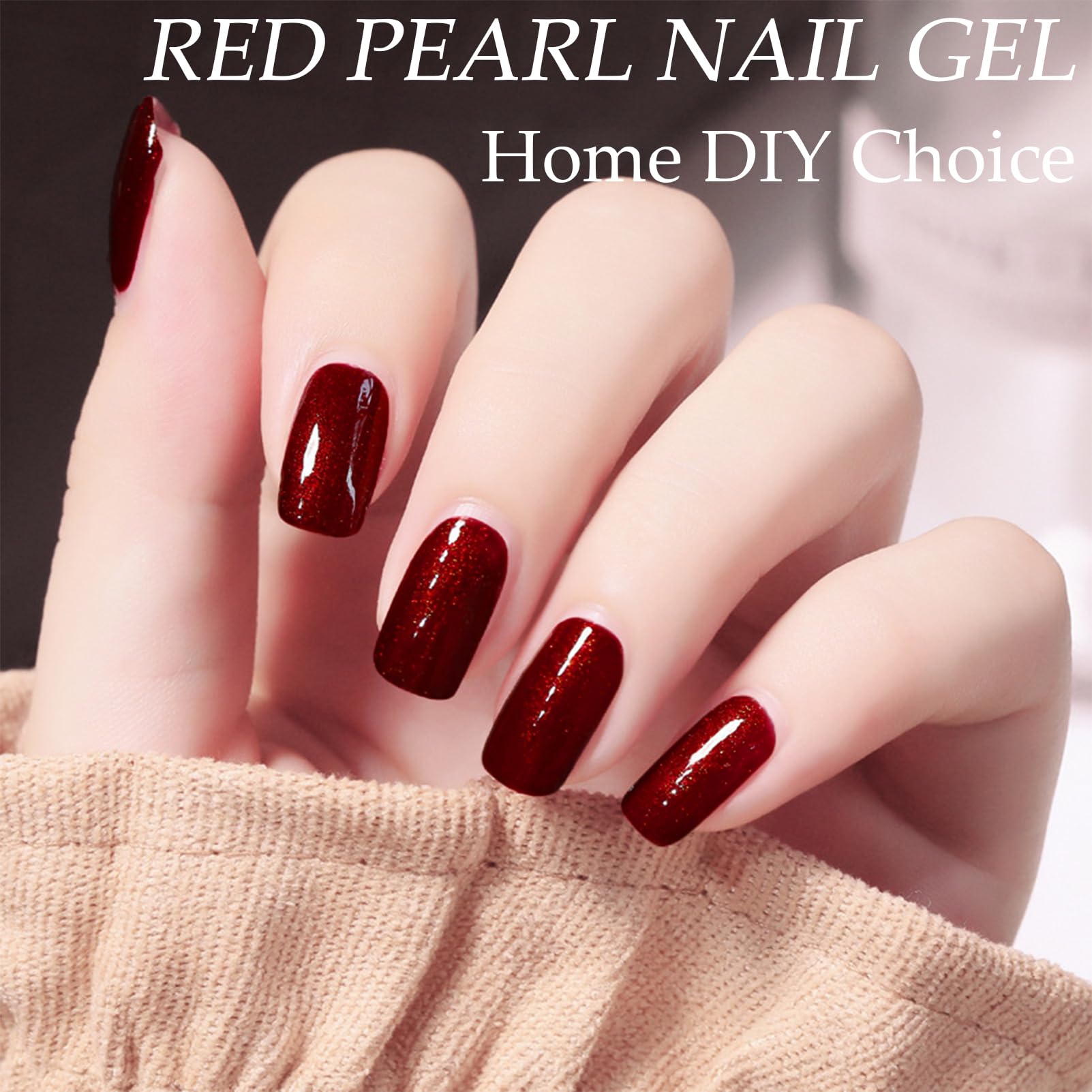 Pearl Gel Nail Polish - Deep Blood Red Shimmer Nail Color | No UV/LED Lamp Needed | Air Dry Formula for Beginners | 12ml DIY Home Manicure Kit | Perfect for Parties, Weddings & Special Occasions