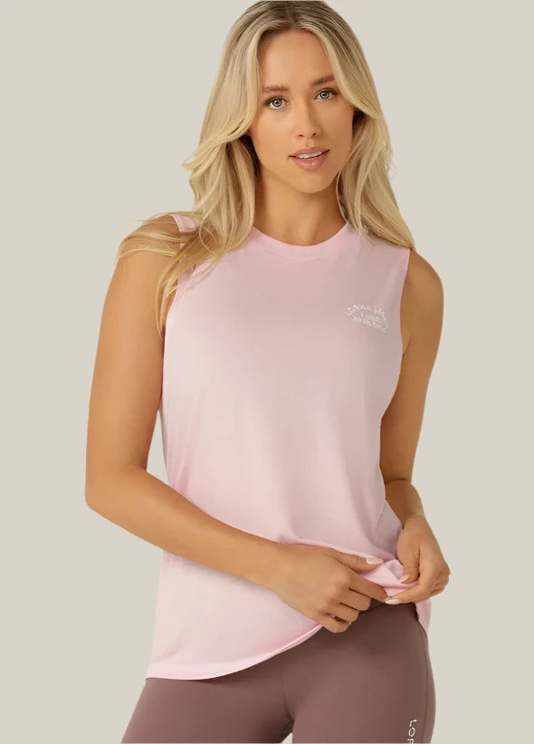Lotus Muscle Tank Top for Women - Sweet Pink Sleeveless Workout Shirt | Yoga, Gym, Running & Casual Wear