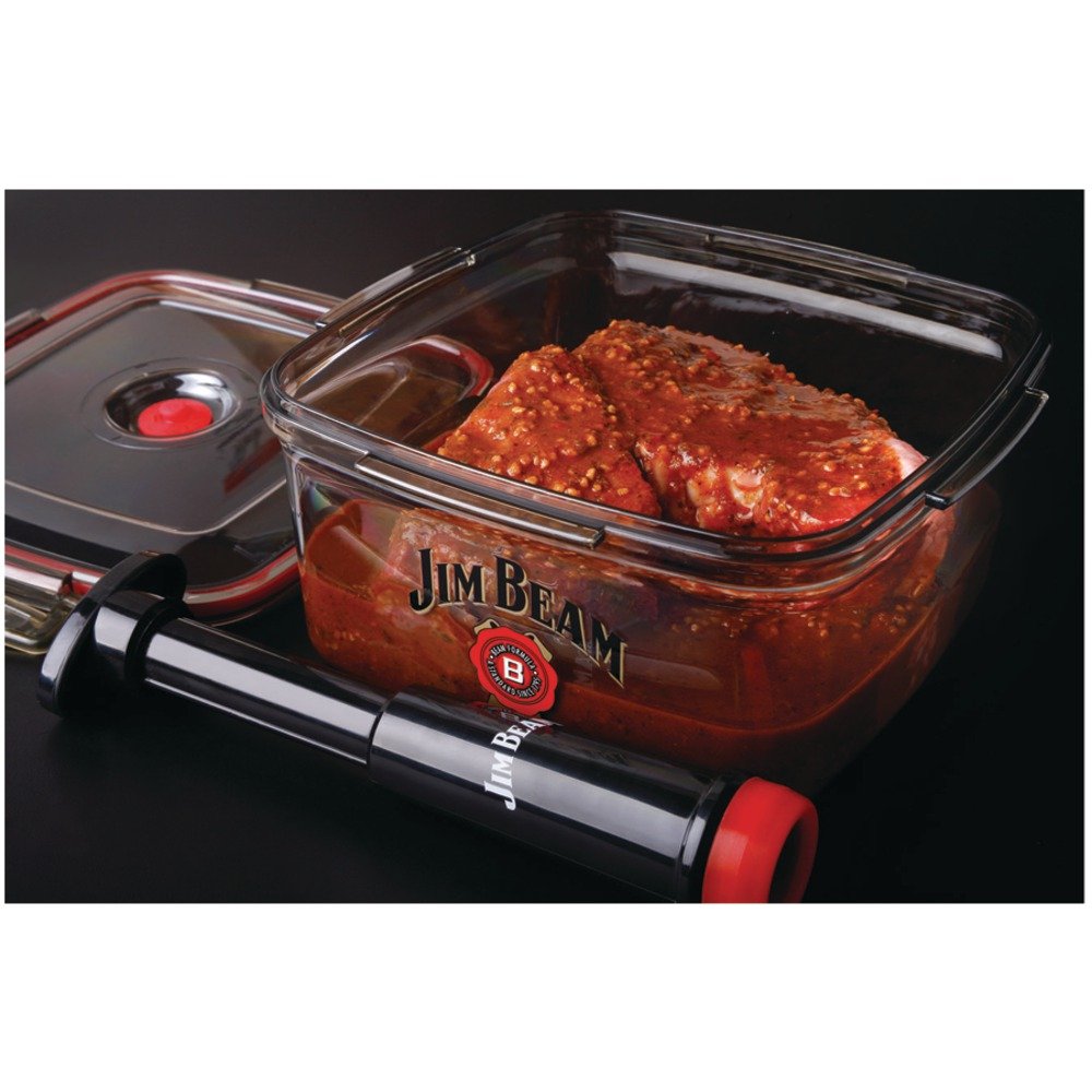 Jim Beam Vacuum Seal Marinade Box - Airtight Food Storage Container for Meat, Vegetables & Meal Prep | Perfect for Sous Vide, Refrigerator & Freezer Organization