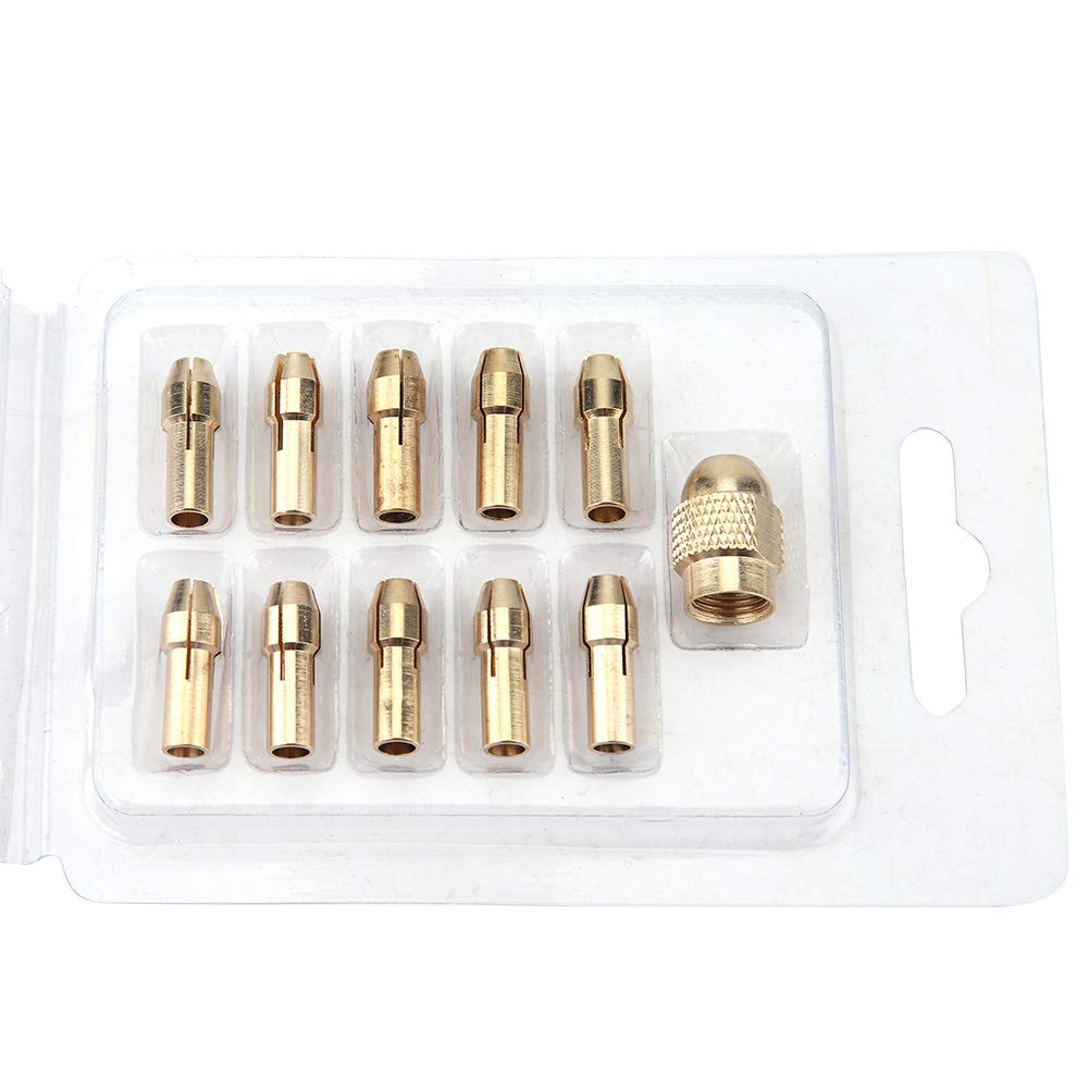 Eujgoov 11-Piece Copper Drill Chuck Collet Set, 0.5-3.2mm 4-Jaw Mini Electric Grinder Quick Change Drill Chuck Bit Rotating Tool for Precision Drilling, Engraving & DIY Projects