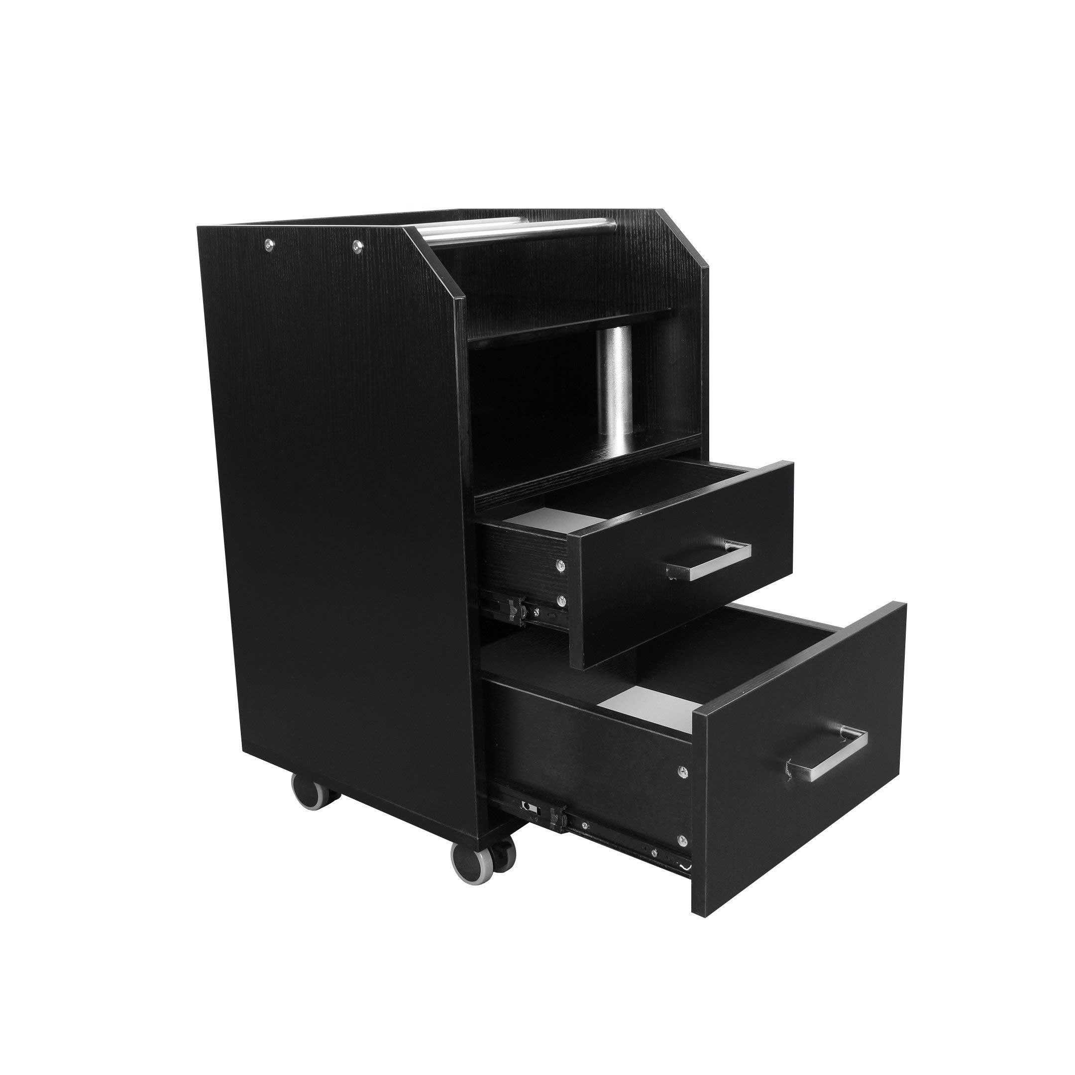Professional Black Glass Glow Pedicure Trolley for Nail Salon - Portable Spa Pedicure Cart with Wheels for Manicure & Pedicure Services - Perfect for Salon, Spa & Beauty Professionals