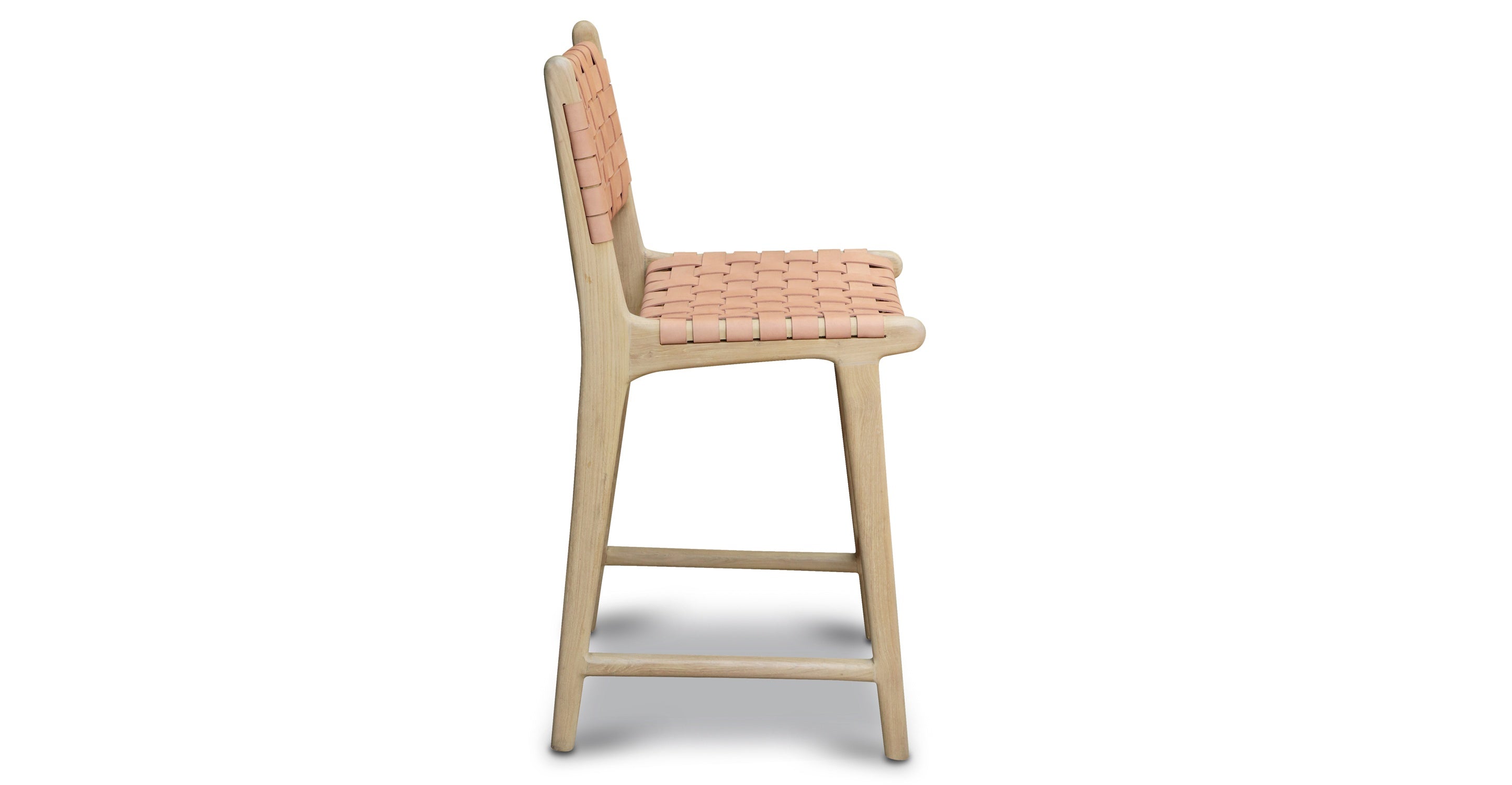 Premium Teak & Leather Counter Height Bar Stool - Modern Kitchen Island & Breakfast Nook Seating - Durable & Stylish for Home, Cafe, and Restaurant Use