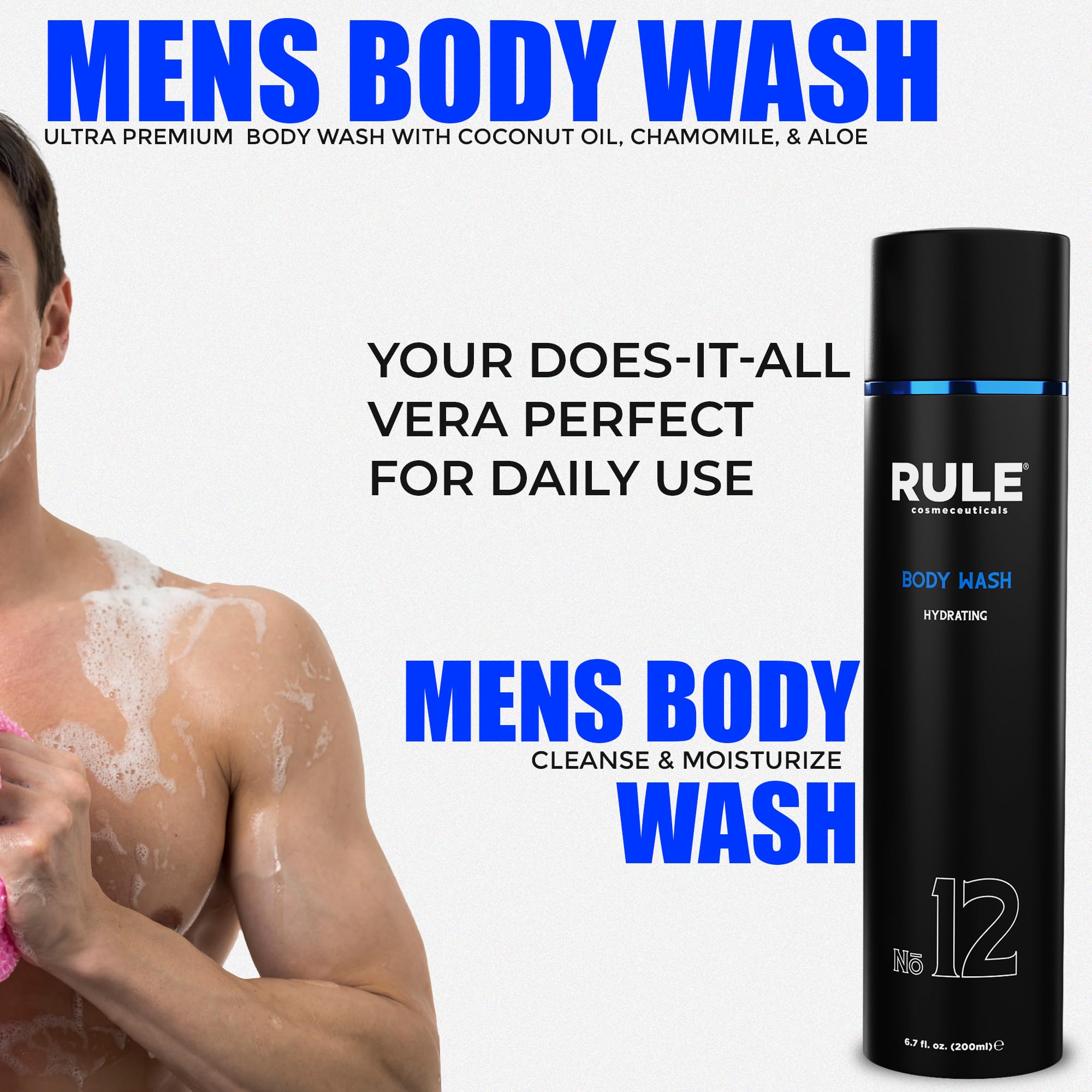 Rule No. 12 Men's Body Wash & Shower Gel with Shea Butter, Aloe Vera & Coconut Oil - Hydrating & Revitalizing Skin Cleanser (200mL) - Perfect for Daily Shower Routine & Post-Workout Refreshment