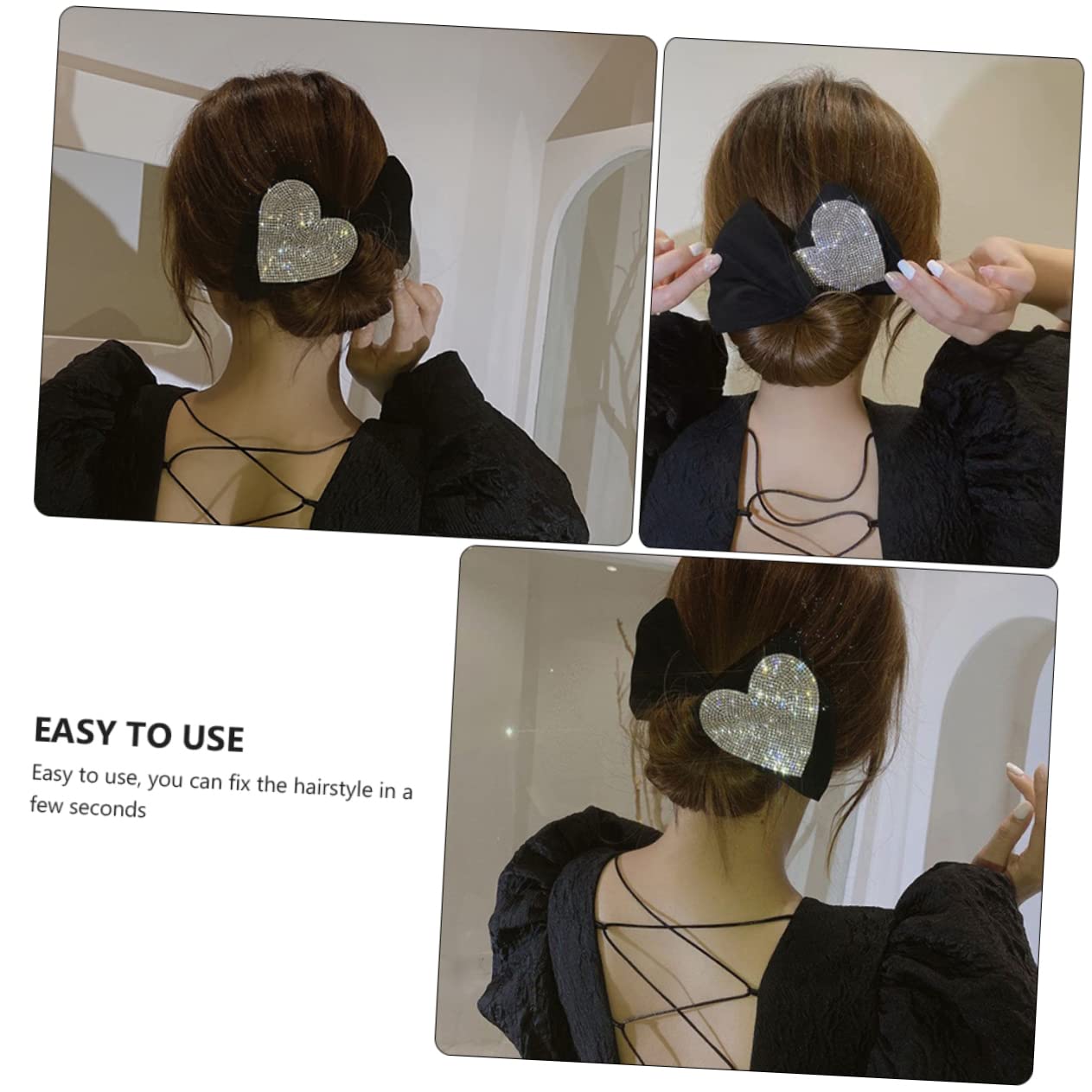 FRCOLOR Invisible Hair Bun Maker for Women - Heart Shaped Hair Clip with Rhinestones | Perfect for Weddings, Parties & Everyday Hairstyles