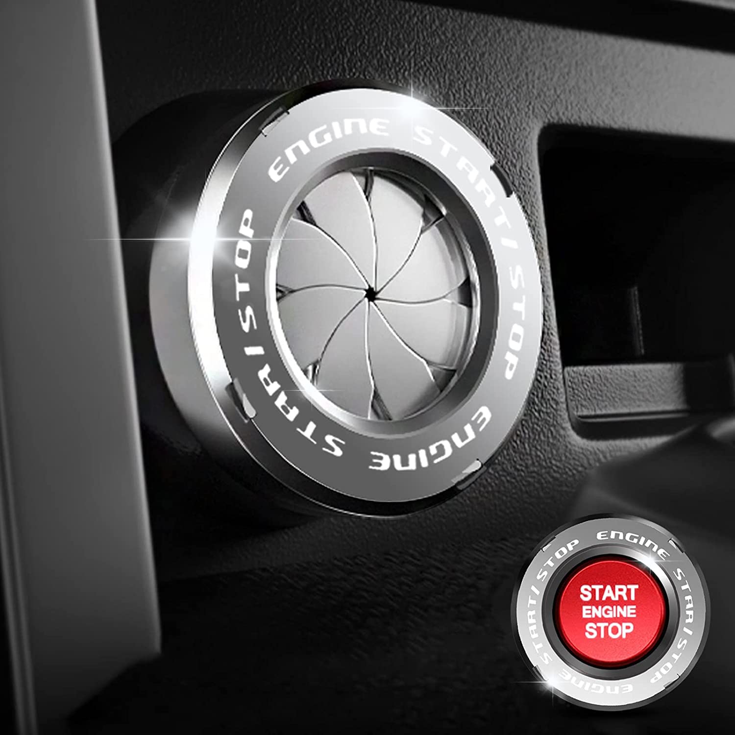 Rotary Push Start Button Cover - Car Engine Push to Start Stop Accessory | Auto Ignition Switch Protector | Silver Motorcycle & Car Decor Gift for Christmas, New Year, Birthday | Perfect for Sports Cars & Custom Vehicle Upgrades
