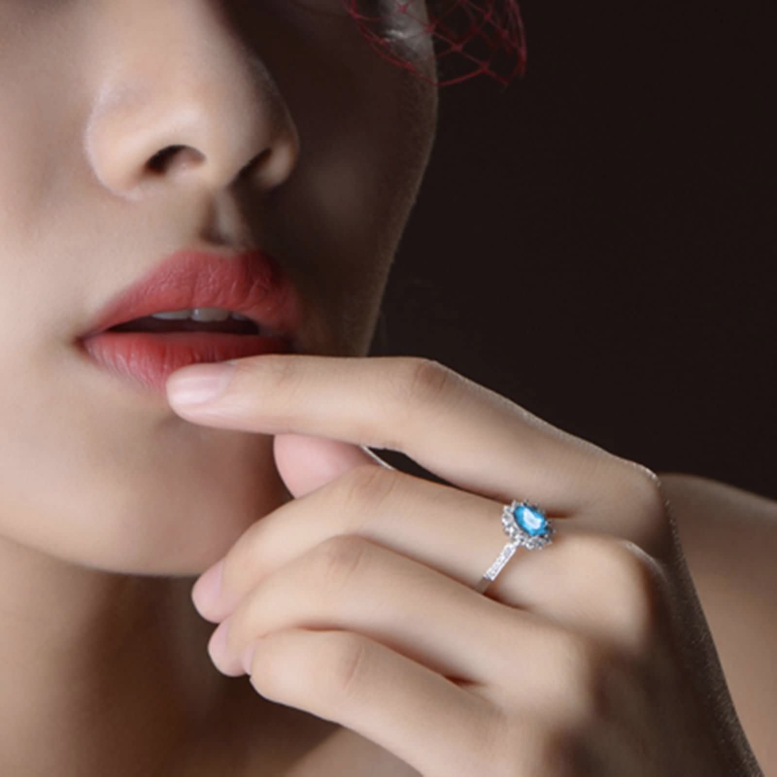Gualiy Sterling Silver Cubic Zirconia Rings - Elegant Flower Design with Oval Ocean Blue CZ Stone, Promise & Wedding Rings for Women (Size 4-11) | Perfect for Engagement, Anniversary Gifts & Special Occasions