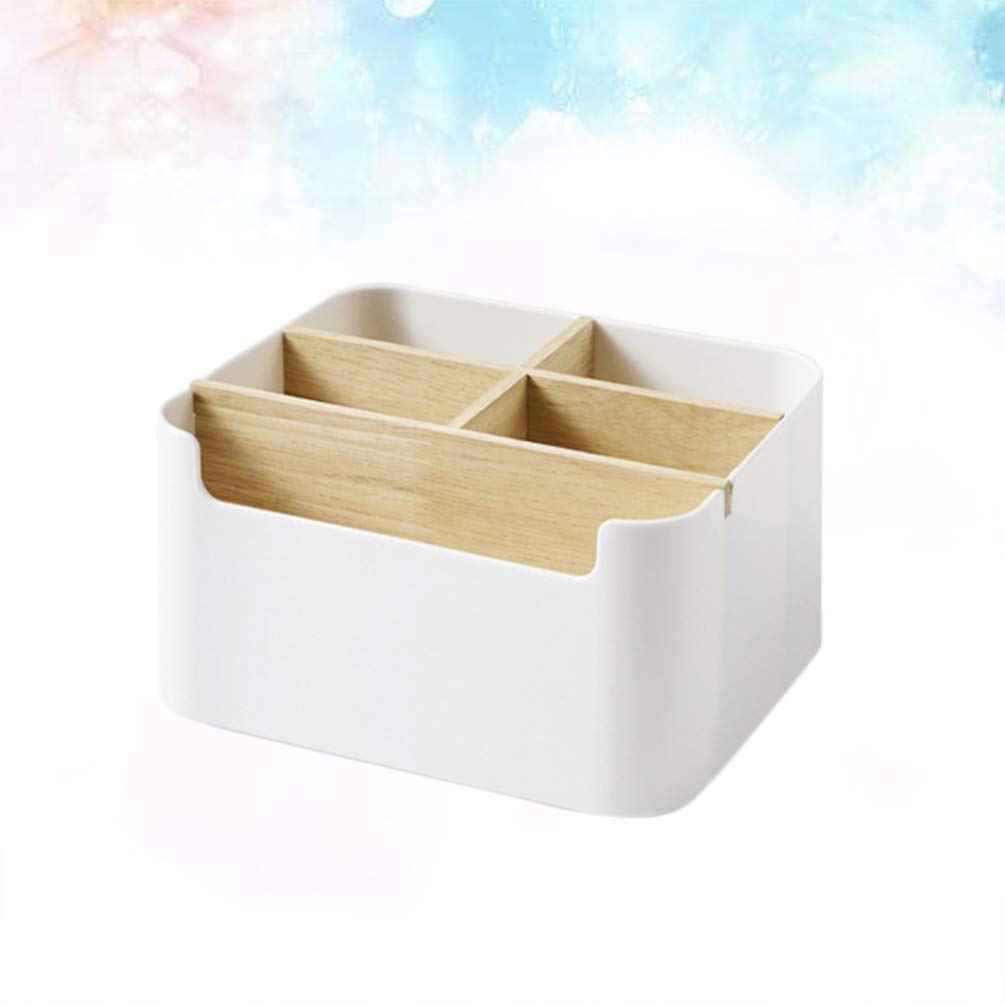 Cabilock Bamboo Cosmetic Storage Organizer - Countertop Makeup Organizer with Magazine Basket, Office Stationery Storage Box - Perfect for Bathroom Vanity, Bedroom Dresser & Desk Organization