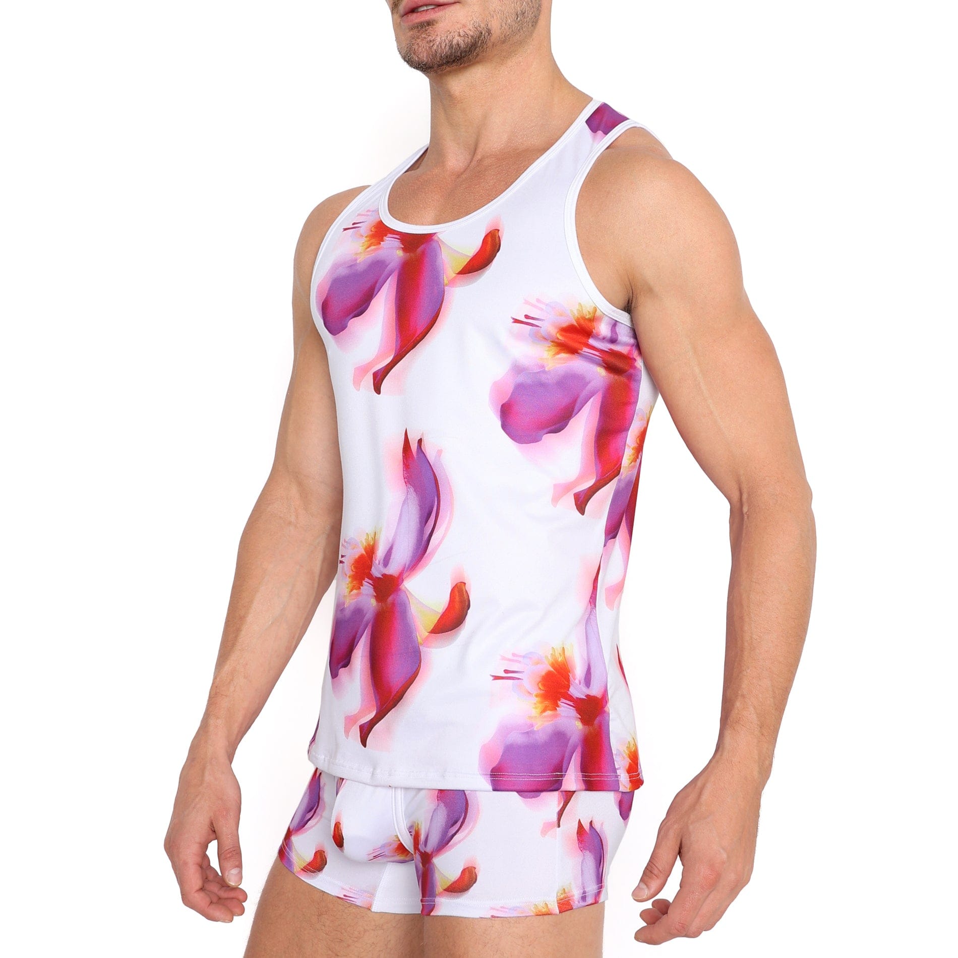 Blurry Orchid Print Tank Top - Women's Floral Casual T-Shirt for Summer Outfits & Beach Wear