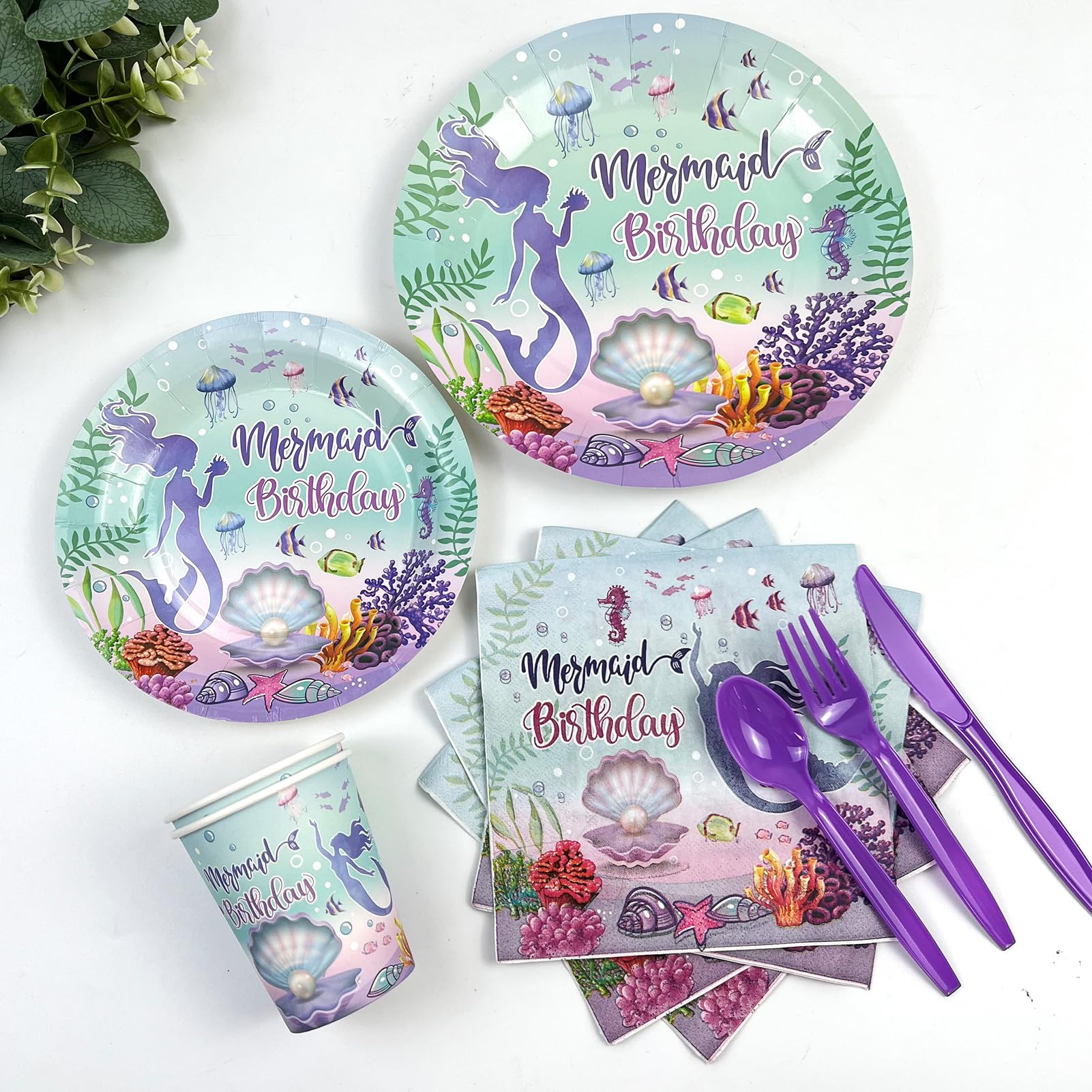 Mermaid Party Supplies Set - 20-Piece Disposable Tableware Kit for Girls Birthday (Plates, Cups, Napkins) | Under the Sea Ocean Theme Party Decorations | Perfect for Princess Themed Birthday, Baby Shower & Mermaid Celebration