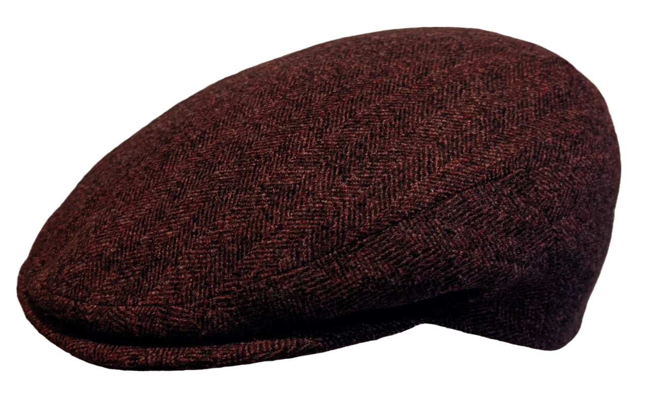 Premium Virgin Wool Mini Herringbone Flat Cap in Burgundy - Classic Men's Winter Hat for Outdoor Activities & Casual Wear