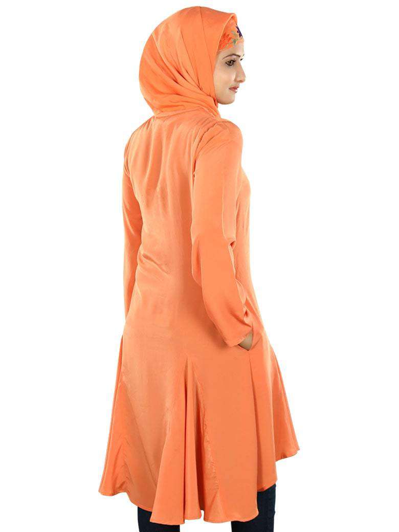 Stylish Asiya Orange Long Islamic Tunic Top for Women - Modest Muslim Fashion for Prayer, Work & Everyday Wear