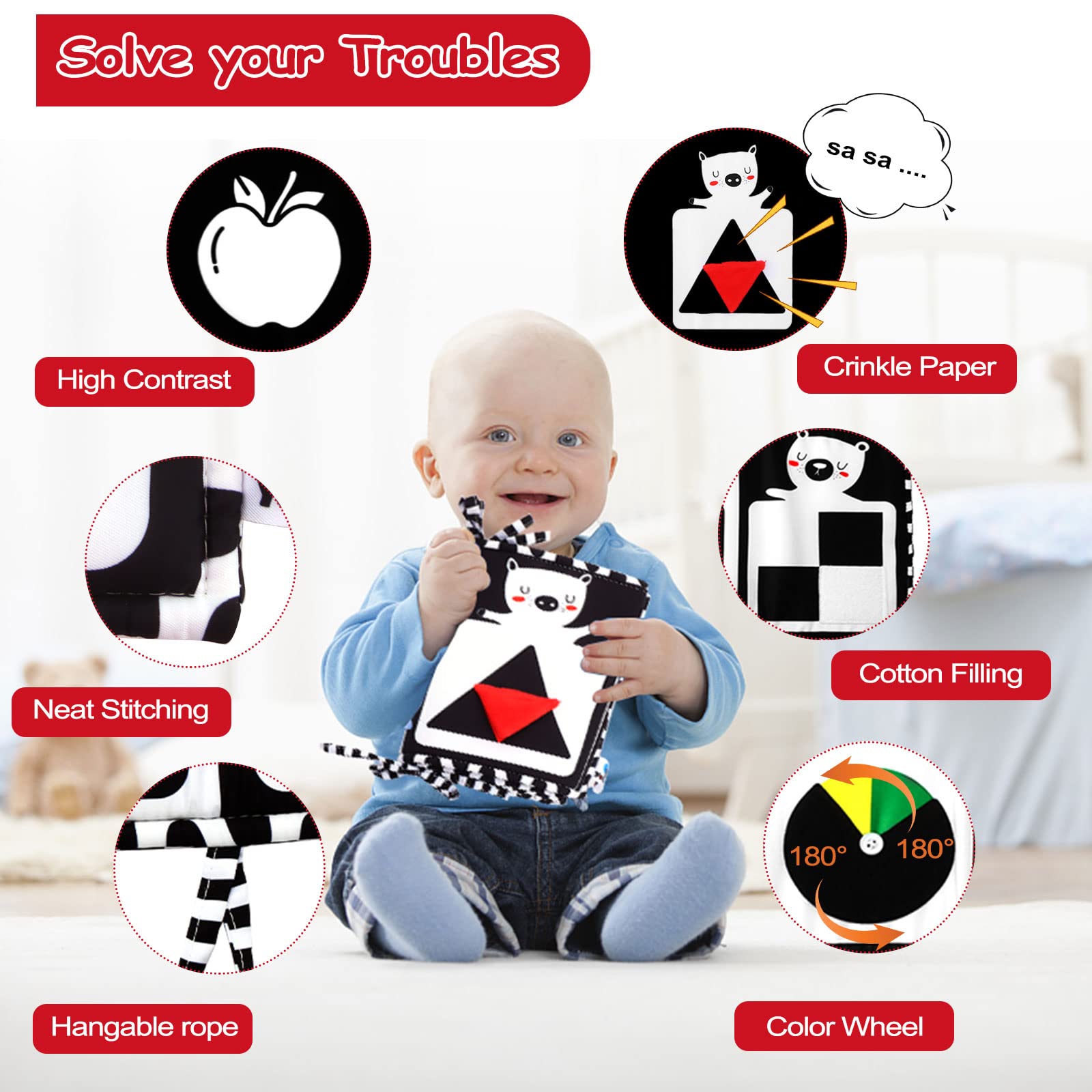 Black and White High Contrast Sensory Baby Toys - Soft Cloth Book for Early Education & Infant Tummy Time | Double-Sided Folding Educational Activity Book for Newborns 0-3 Years Old | Perfect for Crib Play, Visual Stimulation & Developmental Learning