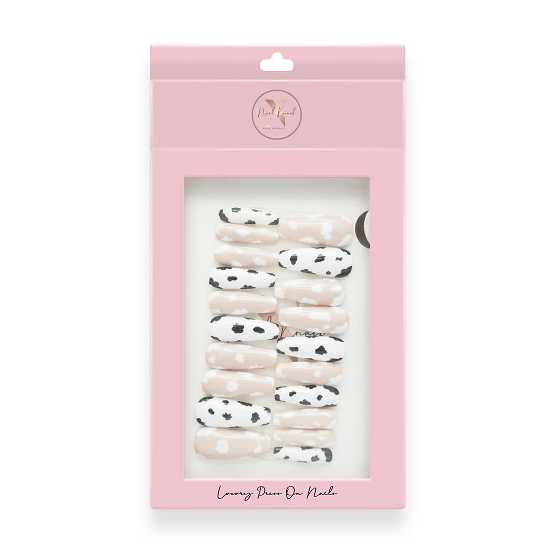 Premium Fake Press-On Nails - Animal Print Ballerina Nail Set of 20 | Reusable Full Coverage Artificial Nails with UV Gel Polish Coating | Easy to Apply & Time-Saving | Perfect for Parties, Weddings & Daily Wear | Stick-On Nail Extensions for Both Hands