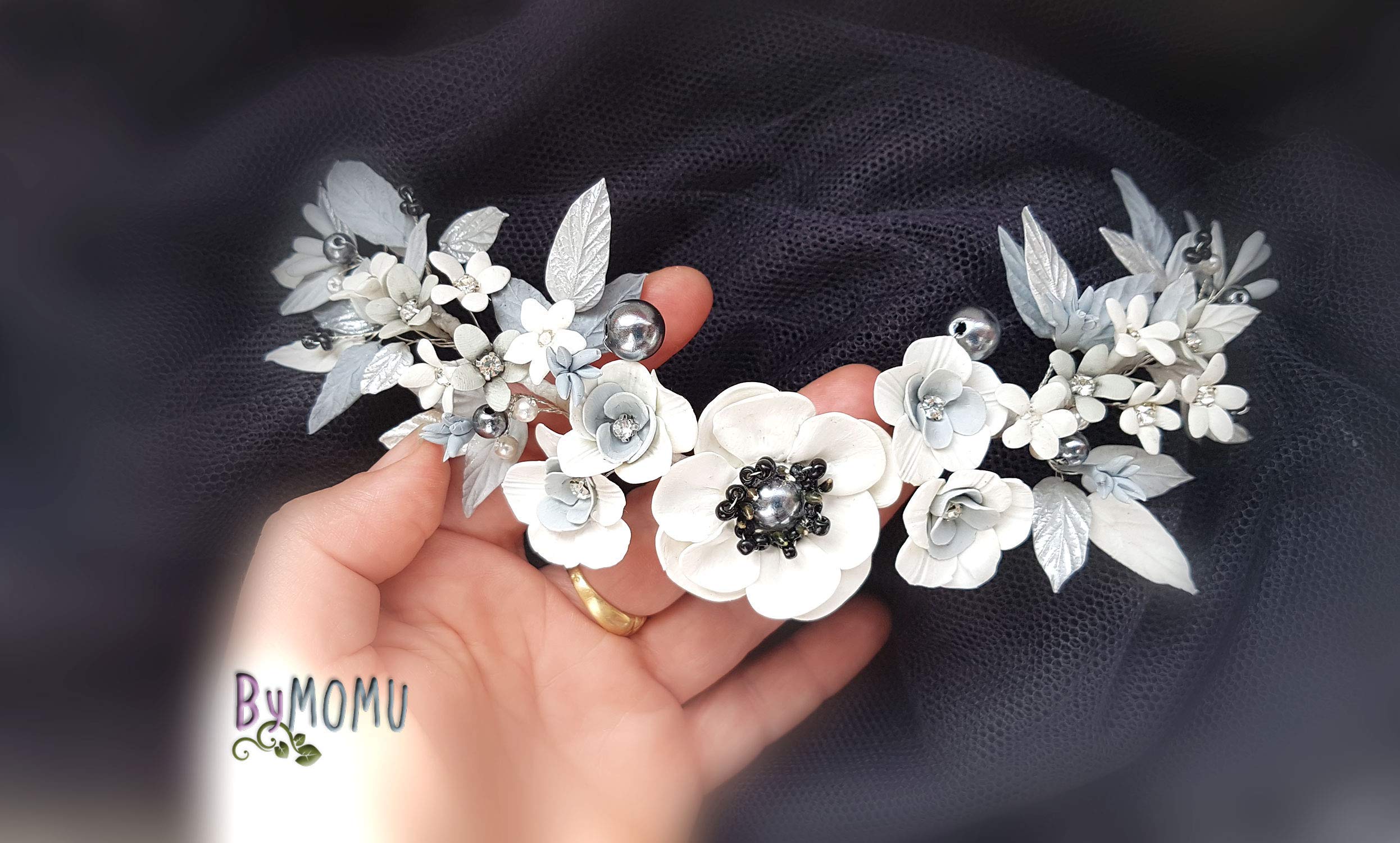 Elegant White Cold Porcelain Flower Bridal Hair Comb - Handmade Bride Hair Accessories for Wedding, Bridal Shower & Special Occasions