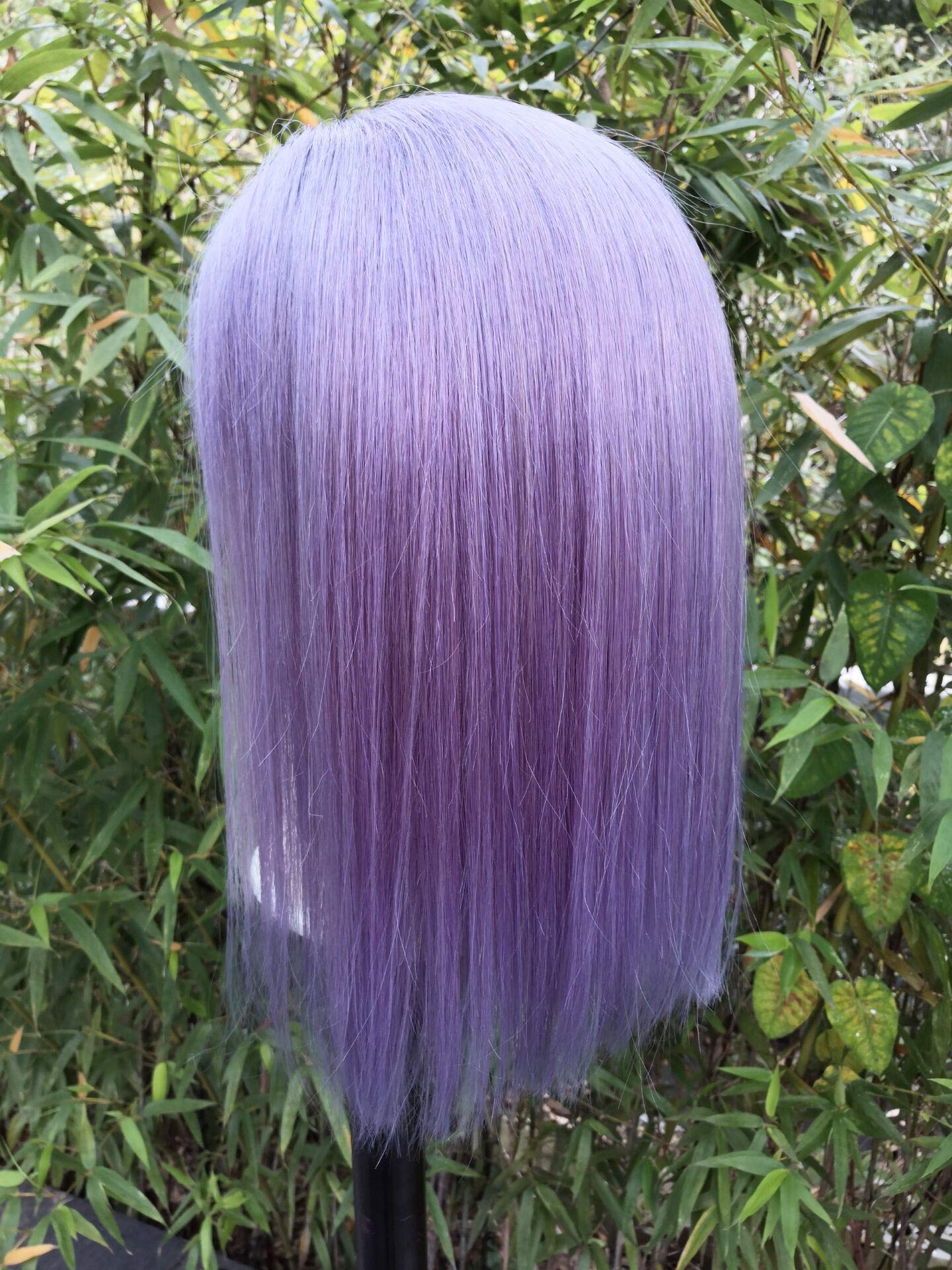 Brazilian Virgin Human Hair Bob Wigs for Women - 14 Inch Straight Purple Bob Wig with 180% Density, Middle Part, Non-Lace Frontal, Machine Made (Lilac) | Perfect for Cosplay, Daily Wear & Special Occasions