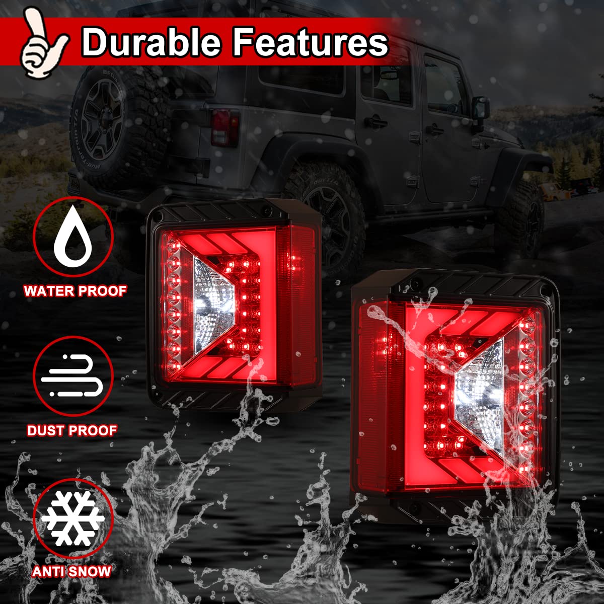 Nixon Offroad LED Tail Lights for Jeep Wrangler JK JKU 2007-2018 - Glossy Black Housing with Clear Lens - Durable Rear Lamps Assembly Replacement - Perfect for Off-Roading & Night Driving