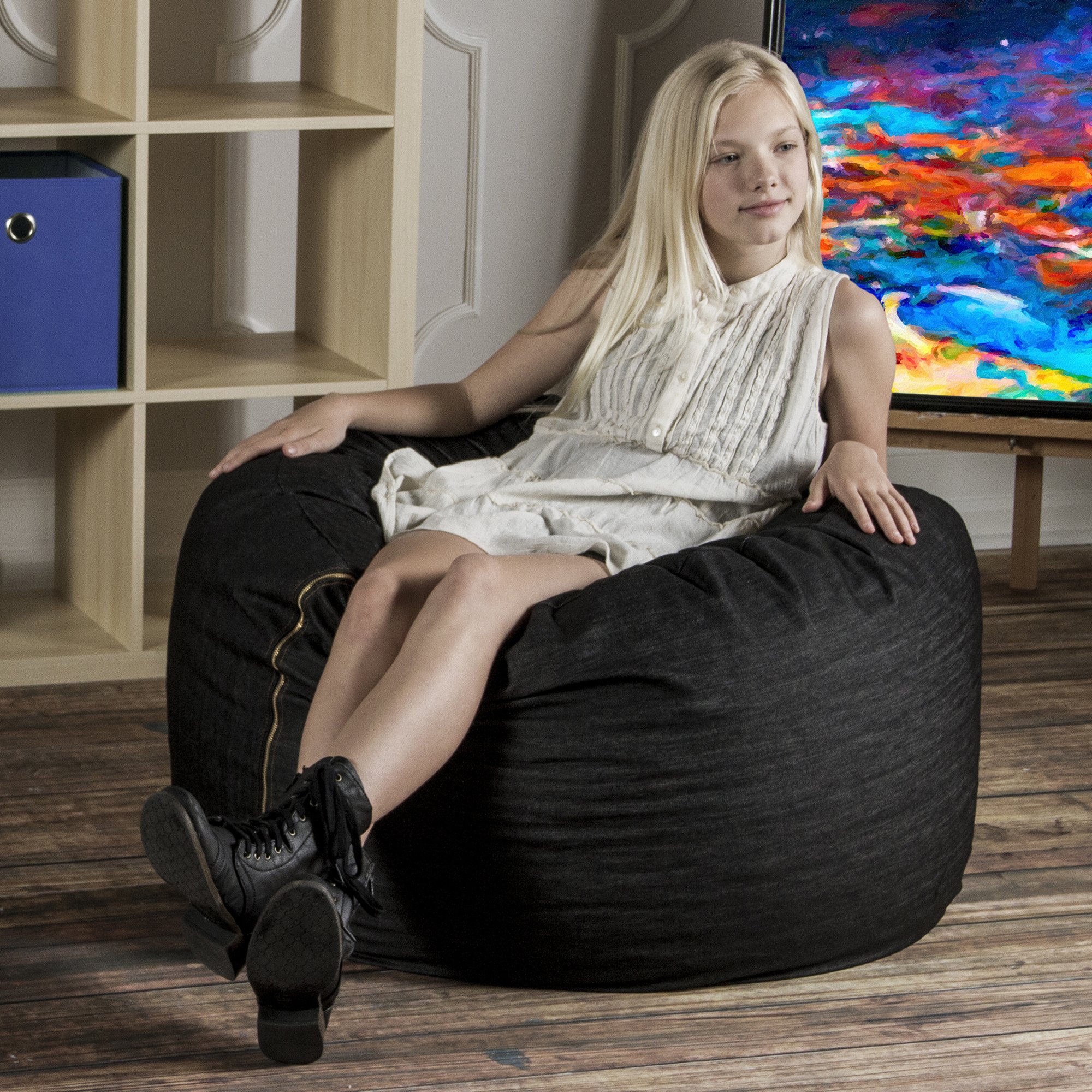 Jaxx Classic Saxx 3 ft Bean Bag Chair - Dark Denim Blue for Kids, Teens & Adults - Perfect for Gaming, Lounging & Dorm Room Decor