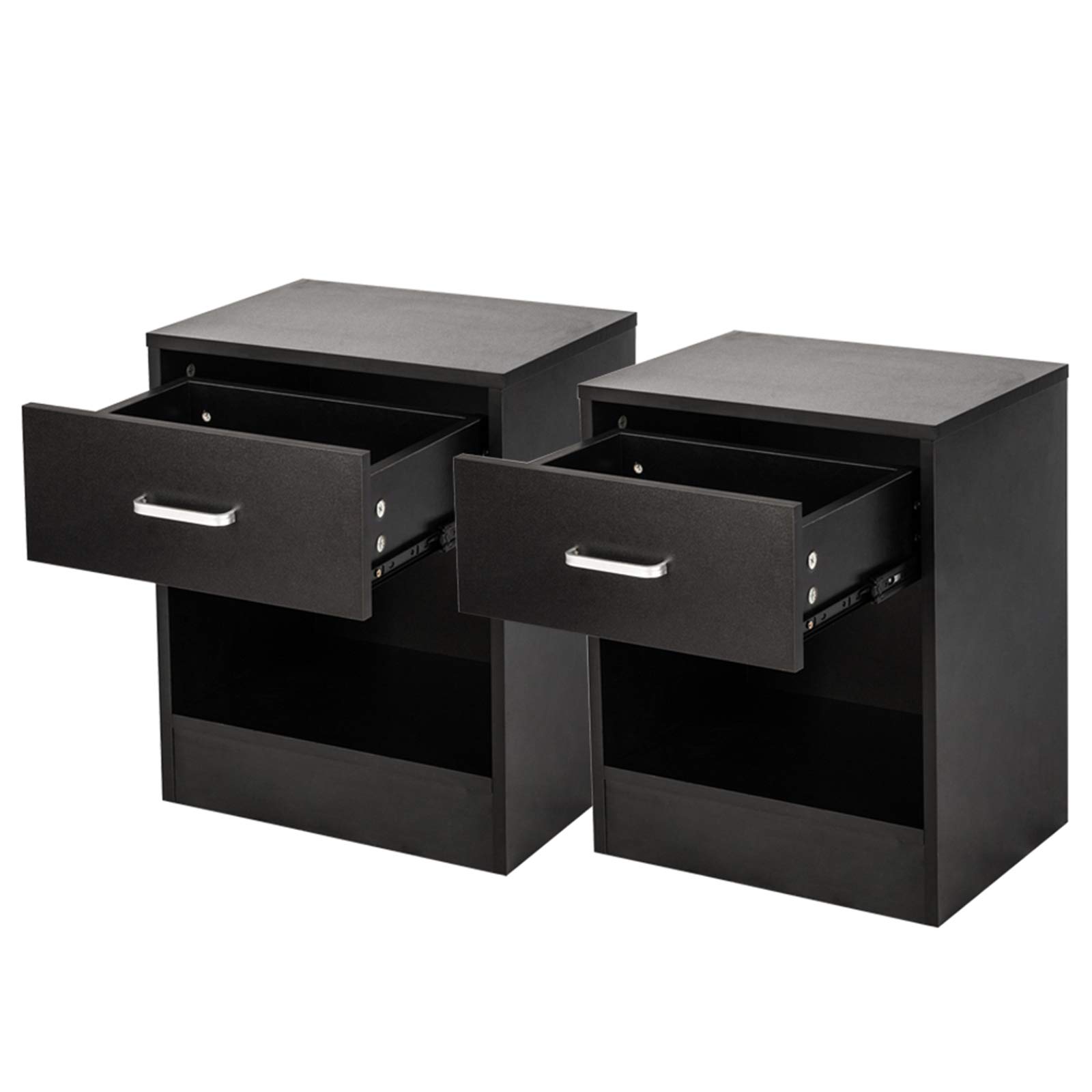 Modern Nightstand Set of 2 - Wooden Bedside End Tables with Drawer Storage Shelf for Small Spaces | Bedroom Night Stands in Black | Perfect for Apartments, Dorms & Cozy Bedrooms