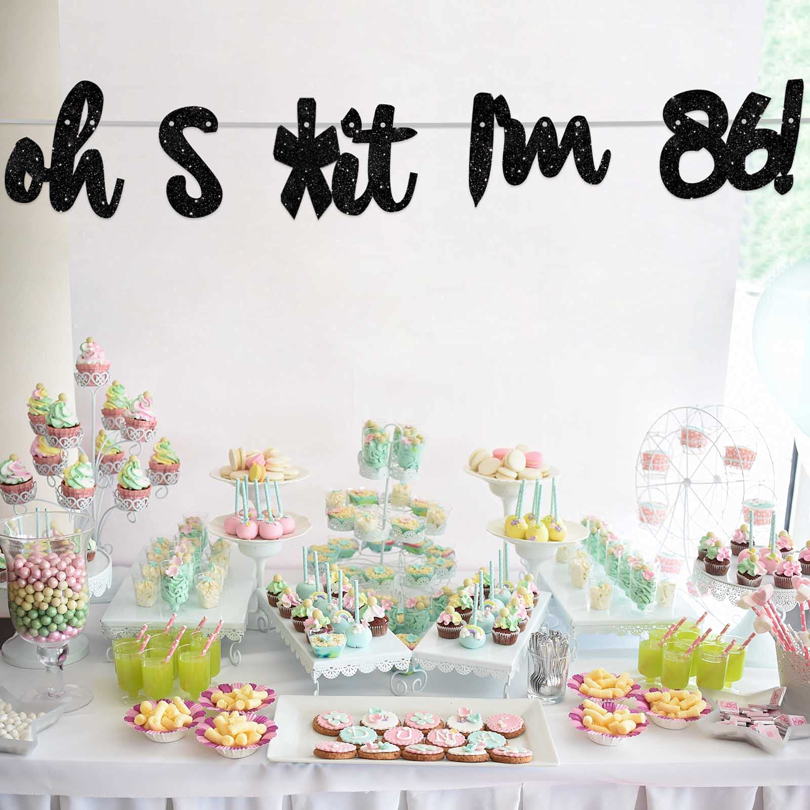 Glitter Black 'Oh I'm 86!' Birthday Banner Backdrop - Happy 86th Birthday Party Decorations for Men & Women - Photo Studio Props, Flags & Party Supplies Kit - Perfect for 86th Birthday Celebrations, Milestone Parties & Photo Booth Backgrounds