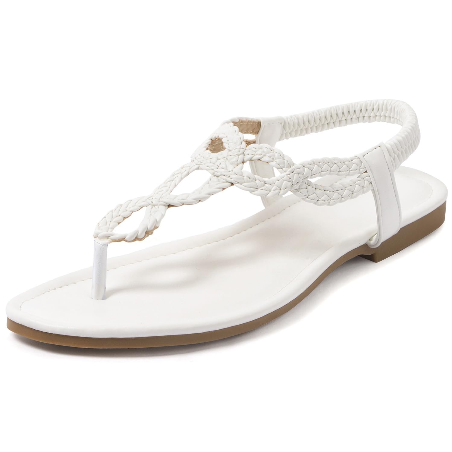 iCKER Women's Bohemian Jeweled Flat Sandals - Elastic Strap Dress Sandals for Casual, Summer & Beach Wear - Comfortable Flip Flops for Women