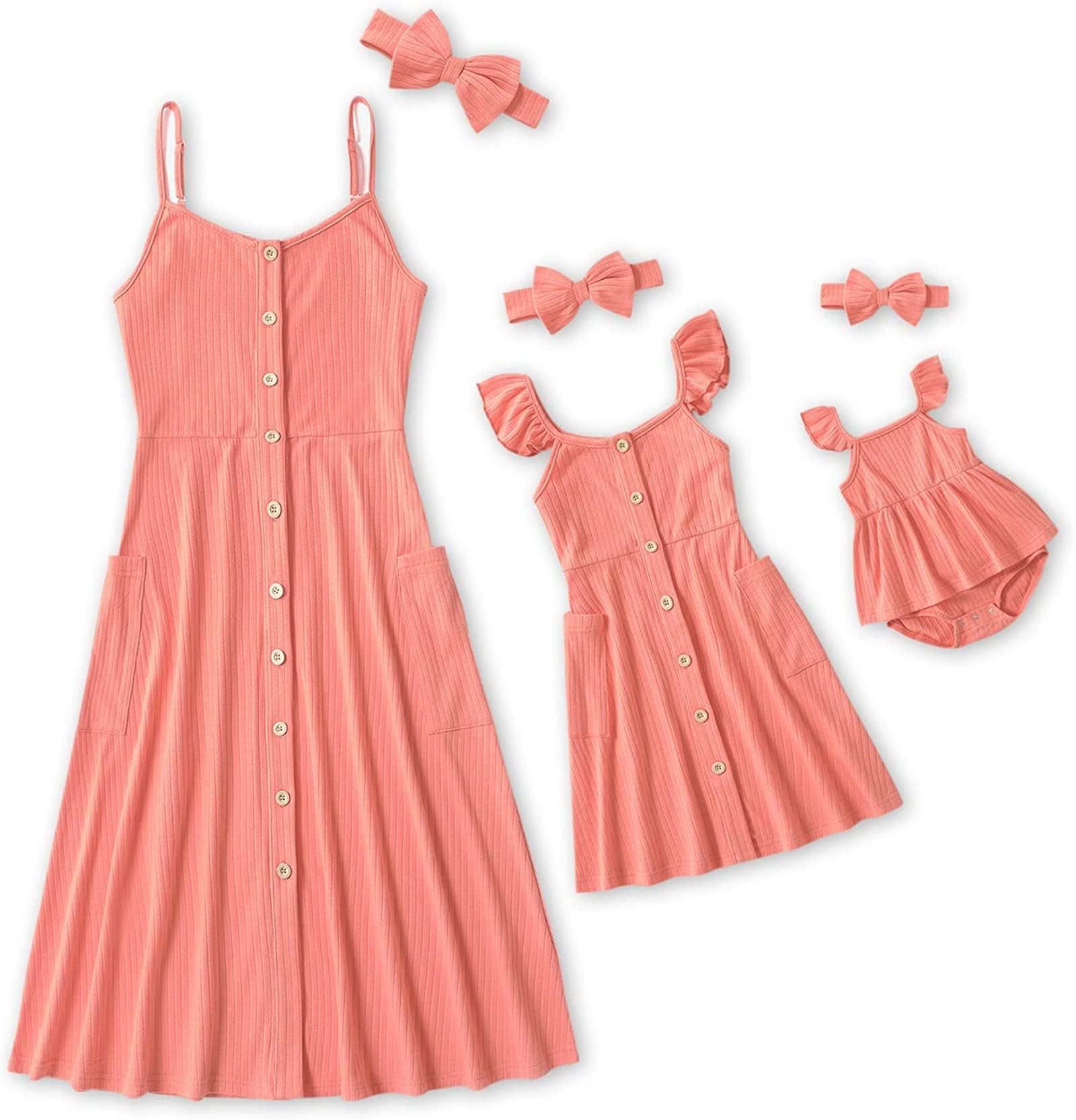 IFFEI Mommy and Me Matching Dress Set - Spaghetti Strap Summer Casual Sundress for Women & Girls, Beach Sleeveless Dress with Headband - Perfect for Family Photos, Vacations, and Mother-Daughter Outings
