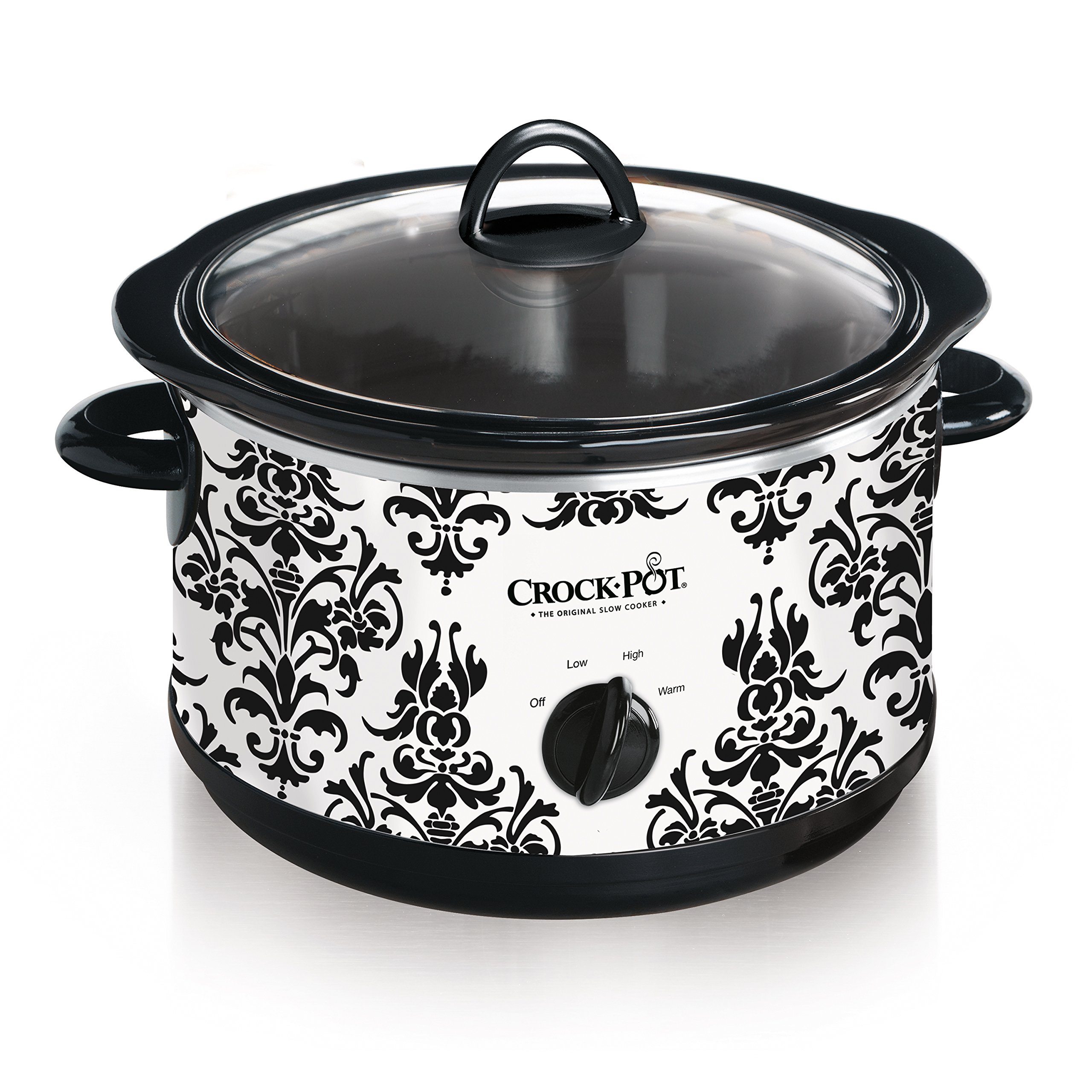 Crock Pot 4.5 Quart Manual Slow Cooker - White Damask Pattern for Soups, Stews & Meals | Perfect for Family Dinners & Potlucks