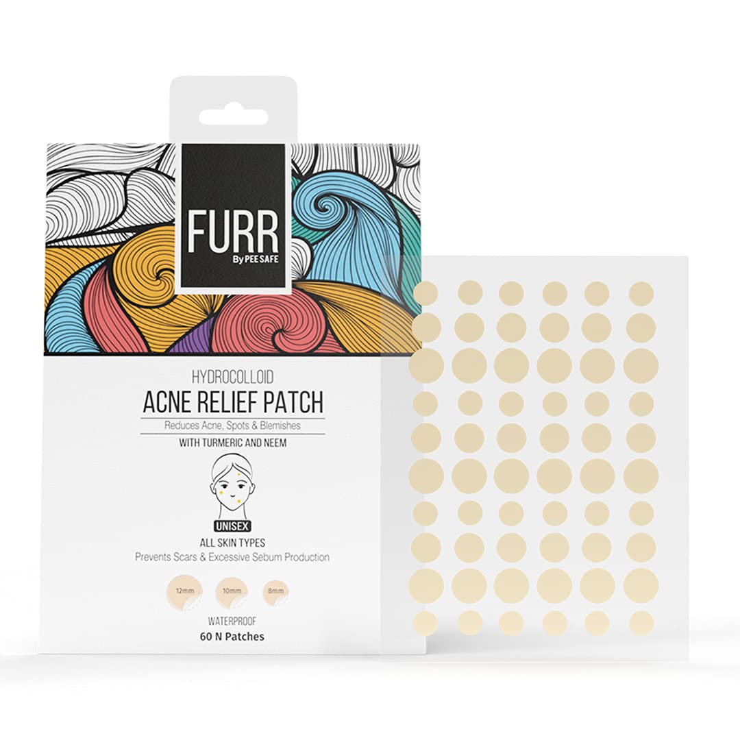 FURR by Pee Safe Hydrocolloid Acne Patches for Pimples - 60 Count with 3 Sizes | Ayurvedic Ingredients for Anti-Inflammatory Relief | Reduces Acne, Spots & Blemishes | Perfect for Overnight Treatment & On-the-Go Skincare