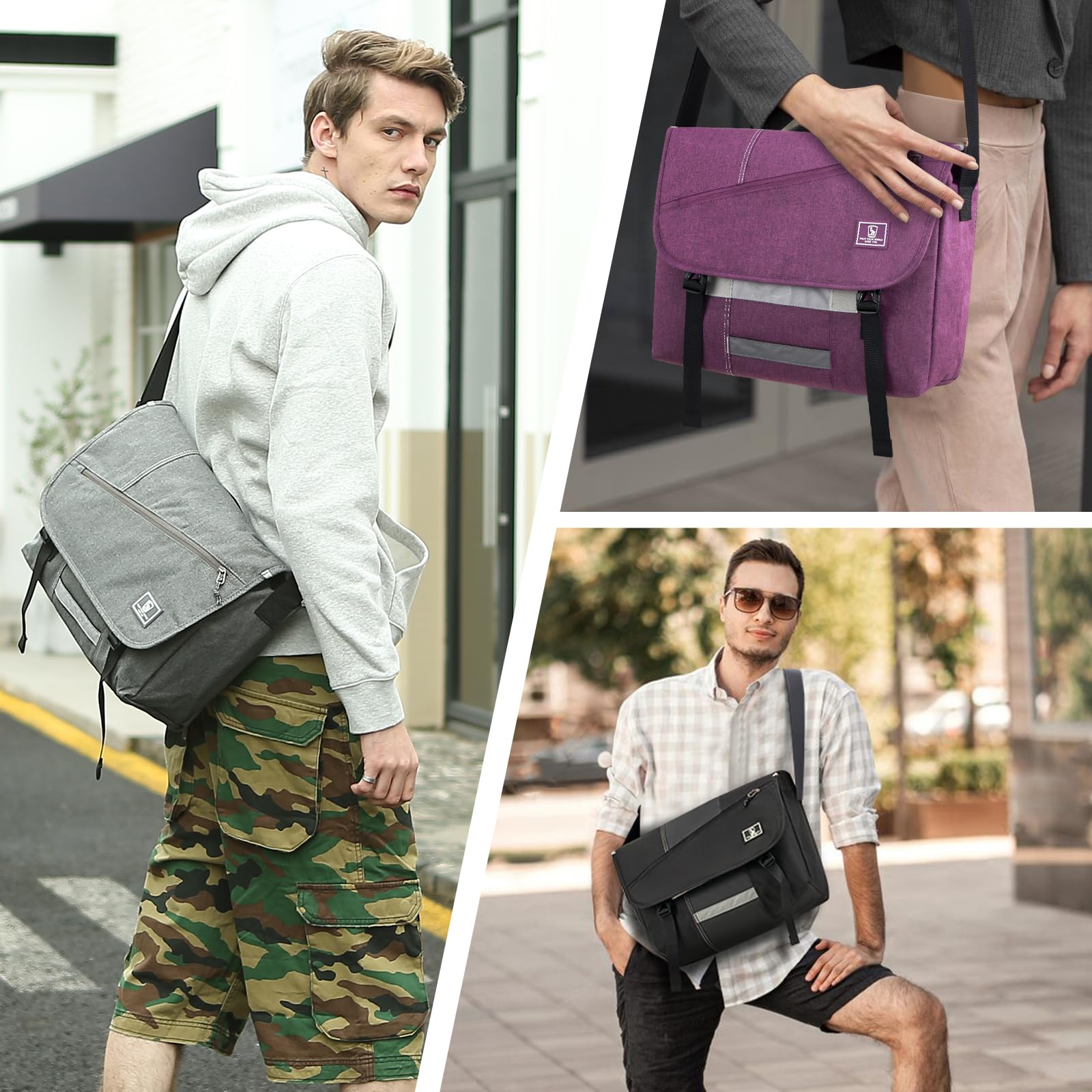 OIWAS 15.6 Inch Unisex Messenger Bag - Waterproof Laptop Shoulder Bag for Men & Women, Crossbody Satchel Briefcase for Work, College & Travel - Large Capacity Computer Bag (Grey) | Perfect for Business Commute, Campus Life & Weekend Getaways