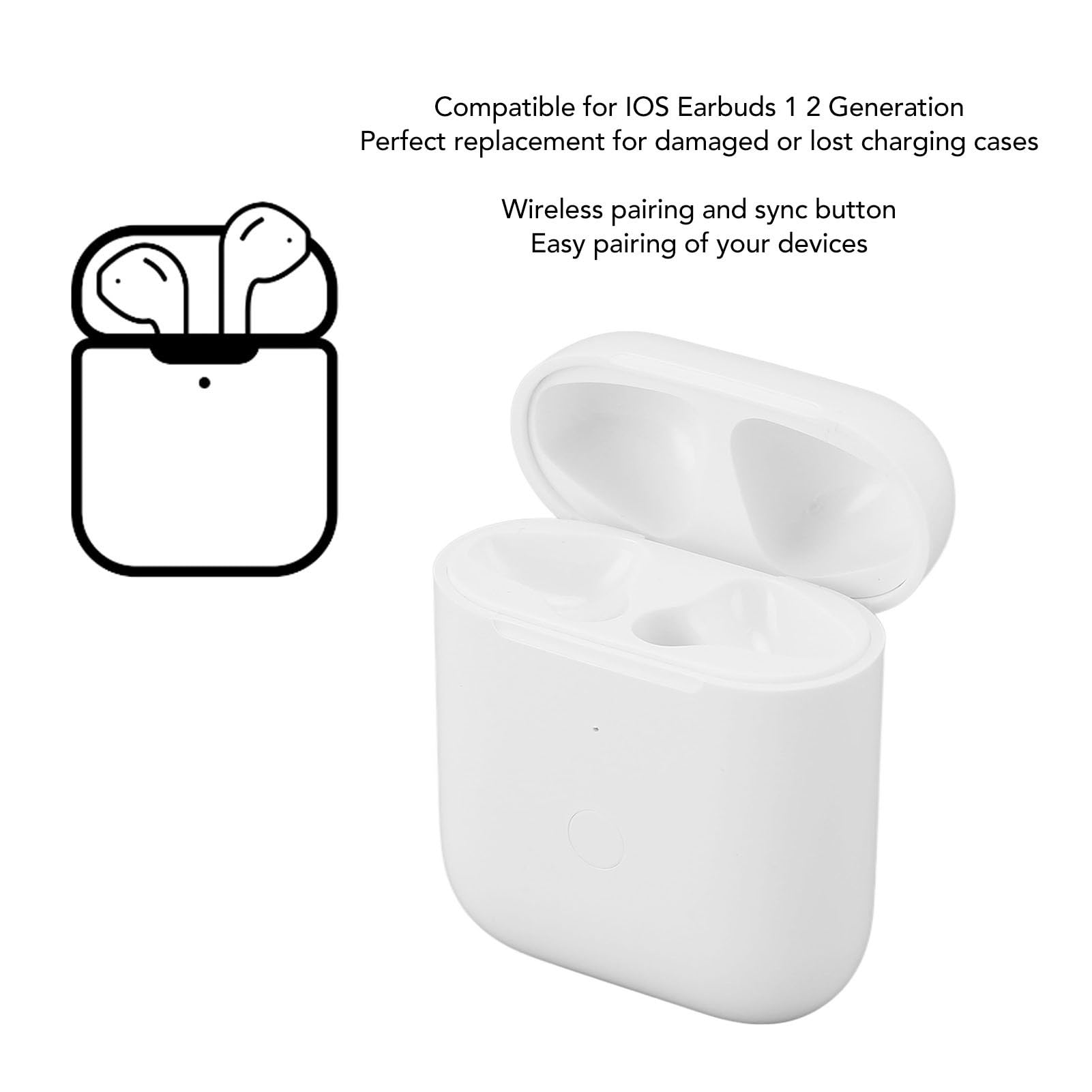 Replacement Charging Case for Apple AirPods 1 & 2 Generation - Compatible with iOS Earbuds, Supports Wired Charging - Perfect for Travel, Workouts & Daily Use