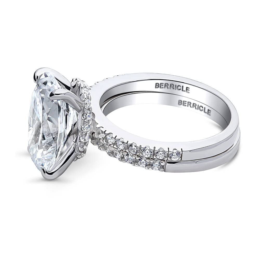 BERRICLE 5.5 Carat Oval Cut Cubic Zirconia Sterling Silver Engagement Ring Set with Hidden Halo for Women - Rhodium Plated, Size 4-10 | Wedding, Proposal, Anniversary Gift Idea