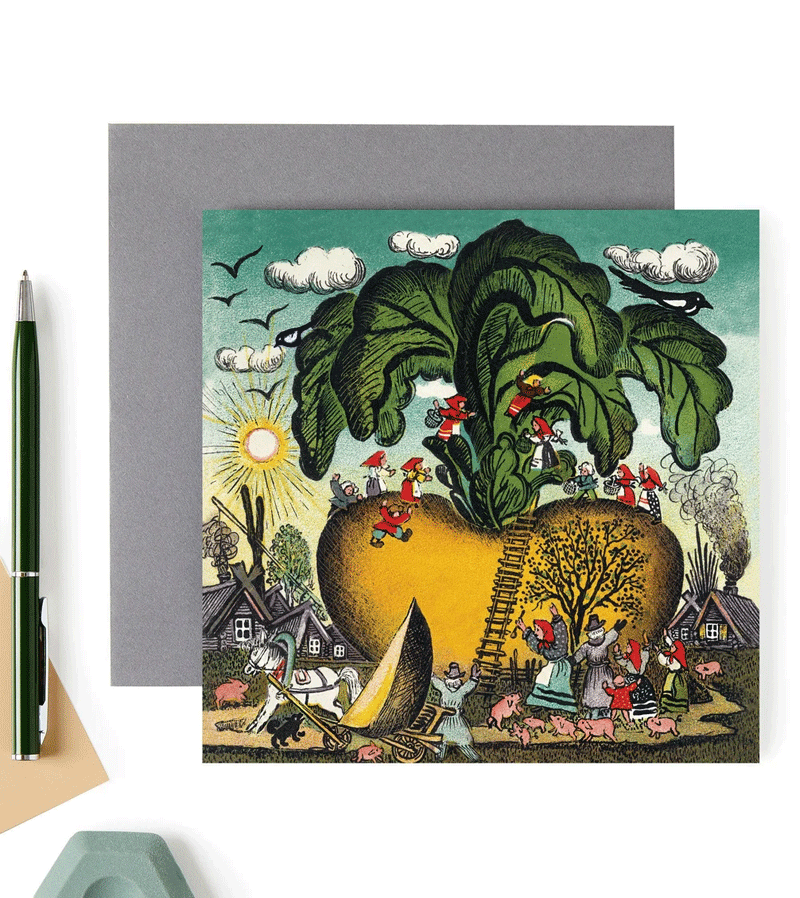 Enormous Turnip Fairy Tale Art Card - Handmade Magic of Dreams Greeting Card by Kapelki Art | Perfect for Storybook Lovers, Nursery Decor & Gift Giving