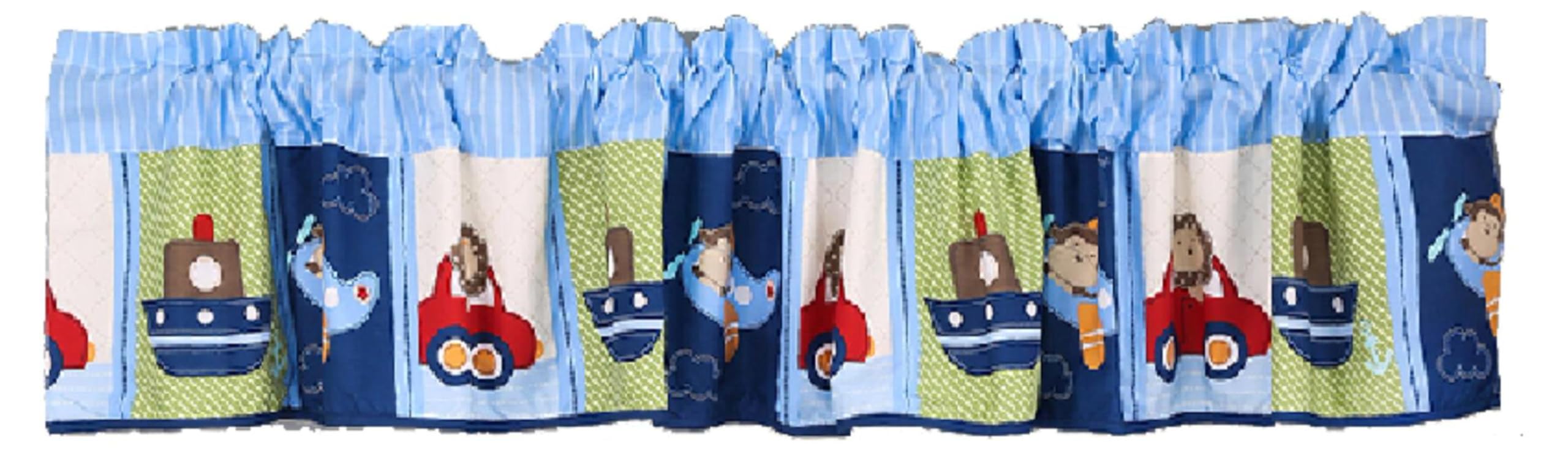 Blue Airplane Car & Ship Nursery Window Valance - Boys Room Decor, Baby Shower Gift Idea for Nursery & Kids Bedroom