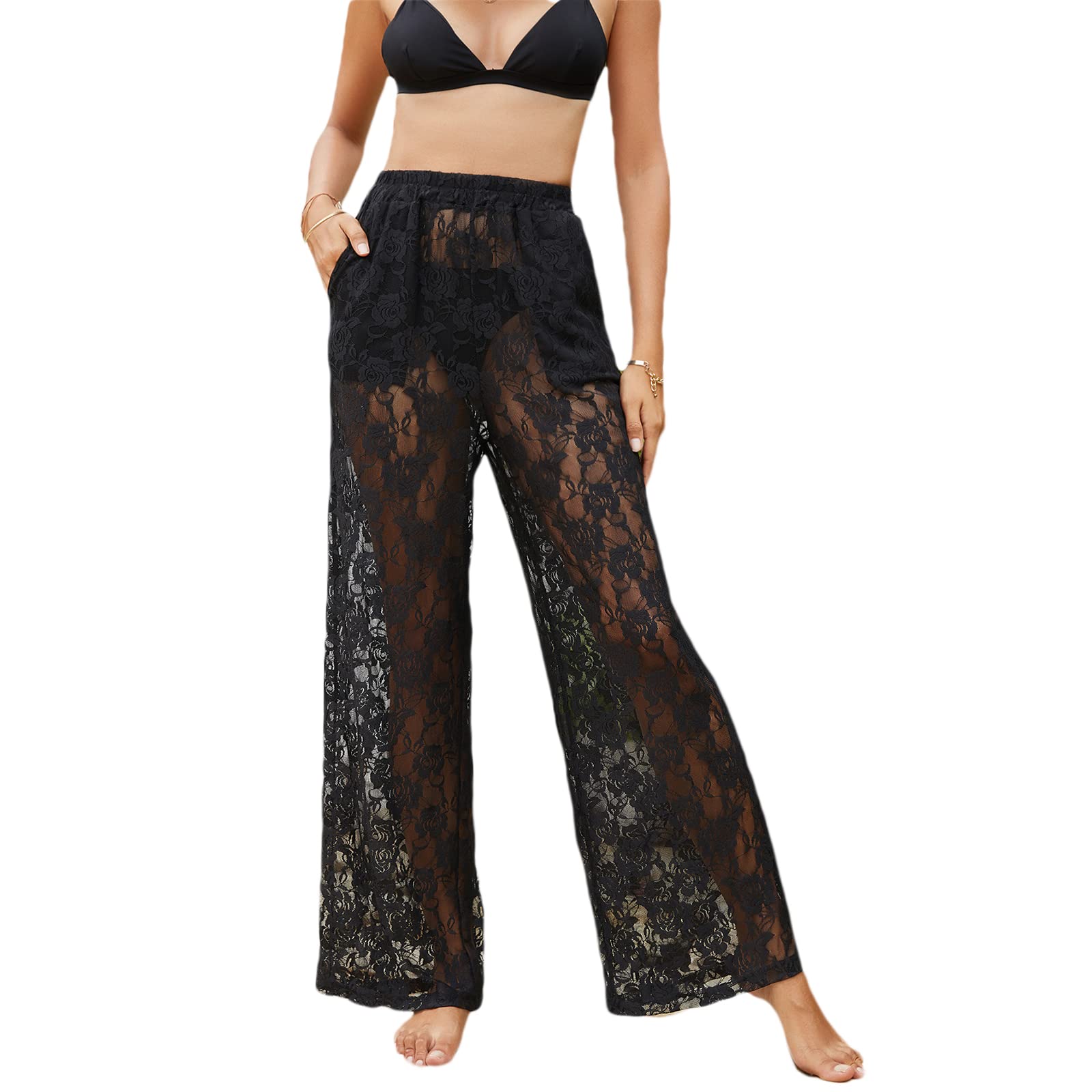 Aiwpstoin Women's High Waist Flared Yoga Pants - Solid Color Casual Bell Bottom Trousers with Side Slits & Pockets (Black, Large) - Perfect for Yoga, Pilates, Lounge & Everyday Wear