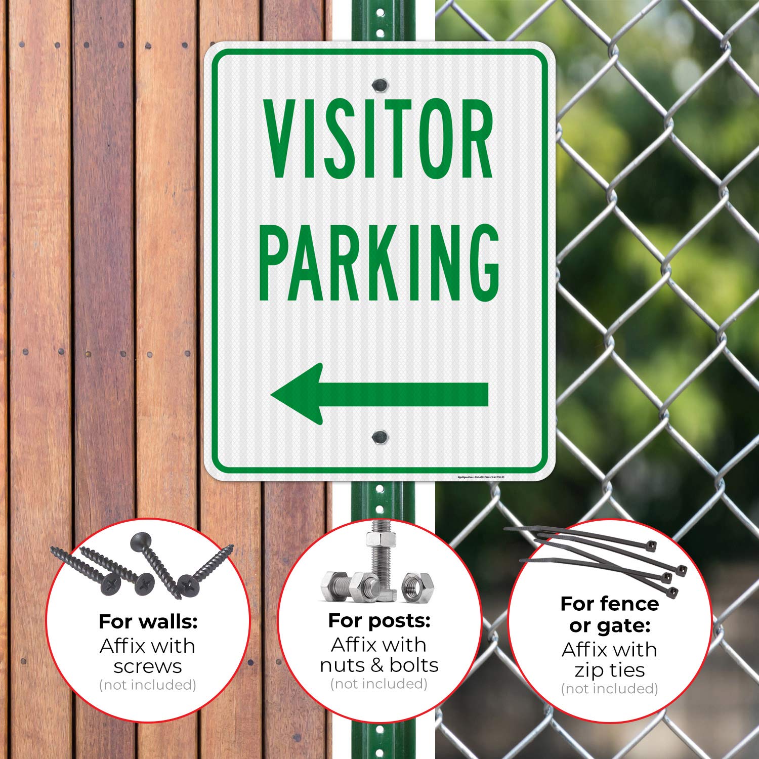 Left Side Visitor Parking Green Sign - 24x30 Inches, 3M EGP Reflective .080 Aluminum - Fade Resistant & Easy Mounting - Indoor/Outdoor Use - Made in USA - Perfect for Office Buildings, Schools & Parking Lots