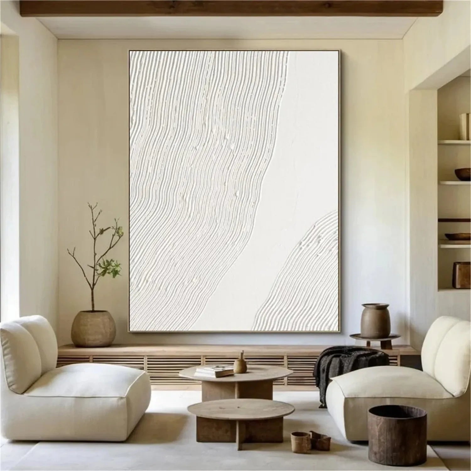 White Minimalist Textured Painting Canvas - Modern Abstract Wall Art for Living Room, Bedroom & Office Decor | Premium Quality #MM274