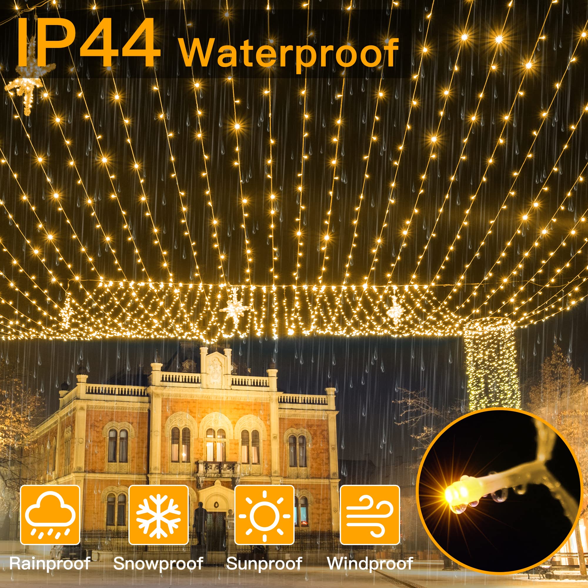 Ollny 800LED 262FT Outdoor String Lights - Waterproof Fairy Lights with Remote Control, 8 Modes Timer & Dimmable - Warm White Plug-in Christmas Lights for Patio, Garden, Bedroom, Camping & Indoor Decor | Perfect for Parties, Weddings & Holiday Decorations